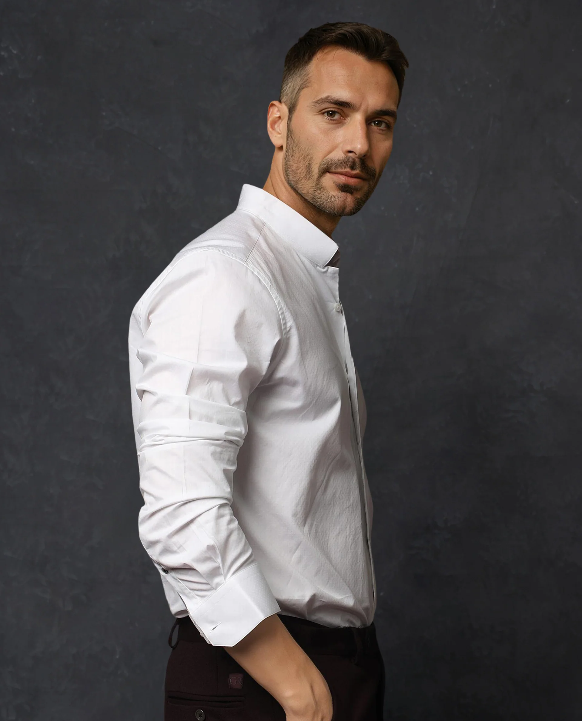 Rare Rabbit Men's Radon White Cotton Plain Tailored Fit Full Sleeve Mandarin Collar Shirt - Image 6