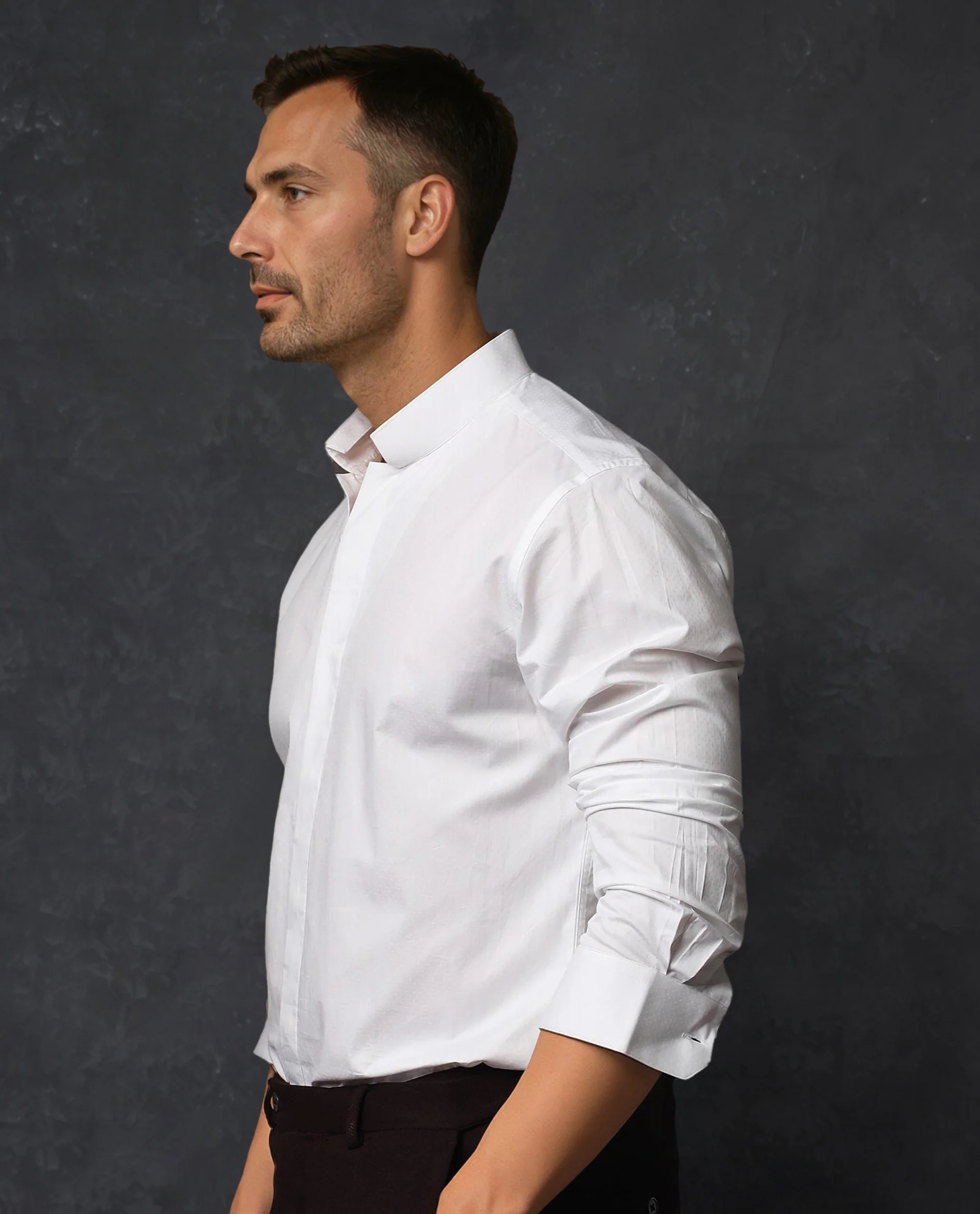 Rare Rabbit Men's Radon White Cotton Plain Tailored Fit Full Sleeve Mandarin Collar Shirt - Image 7