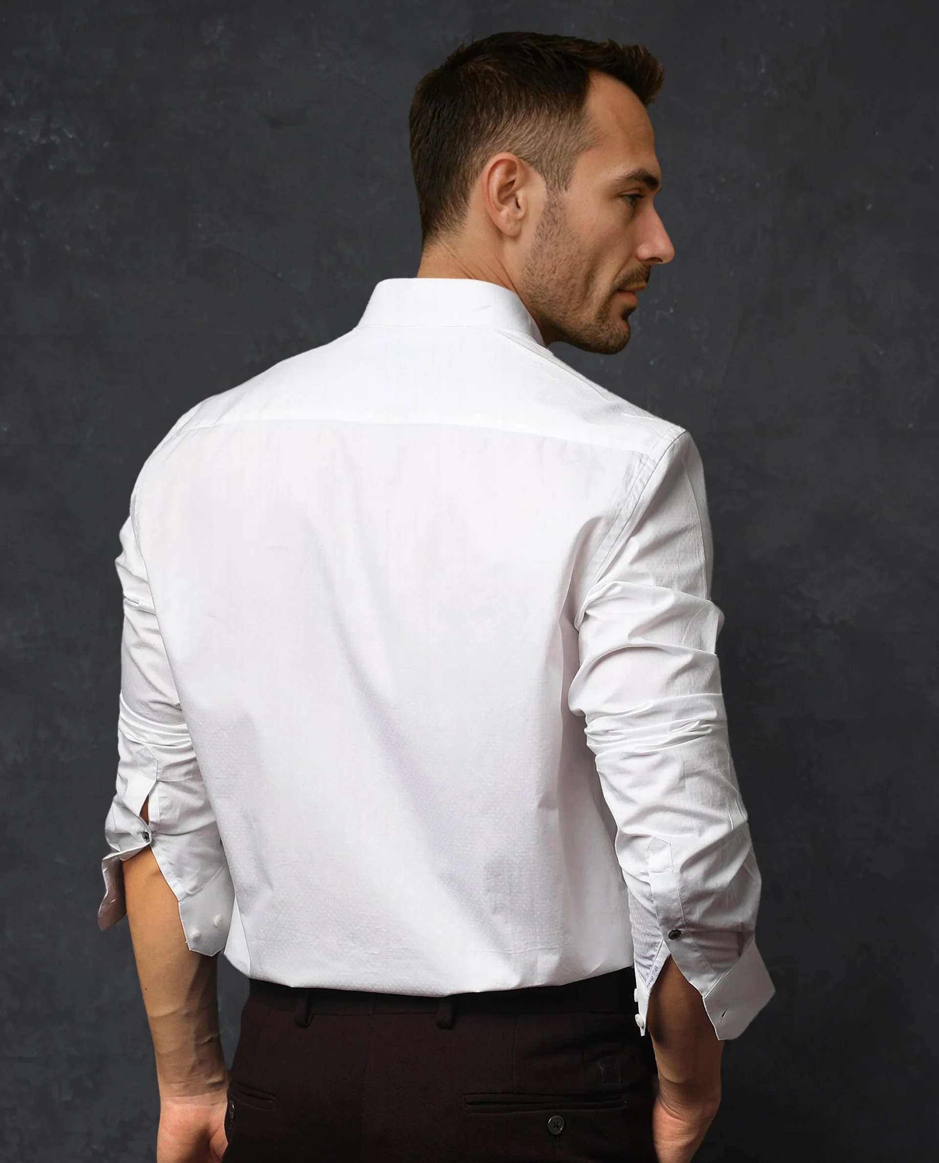Rare Rabbit Men's Radon White Cotton Plain Tailored Fit Full Sleeve Mandarin Collar Shirt - Image 8