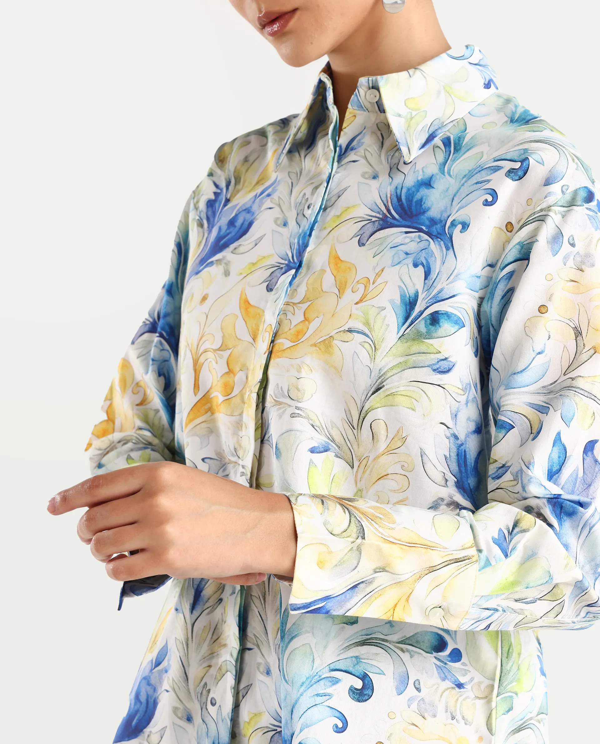 Rareism Women's Raenice Pastrel Multi Cotton Blend Drop Collar Abstract Print Cuffed Sleeve Regular Fit Top - Image 5