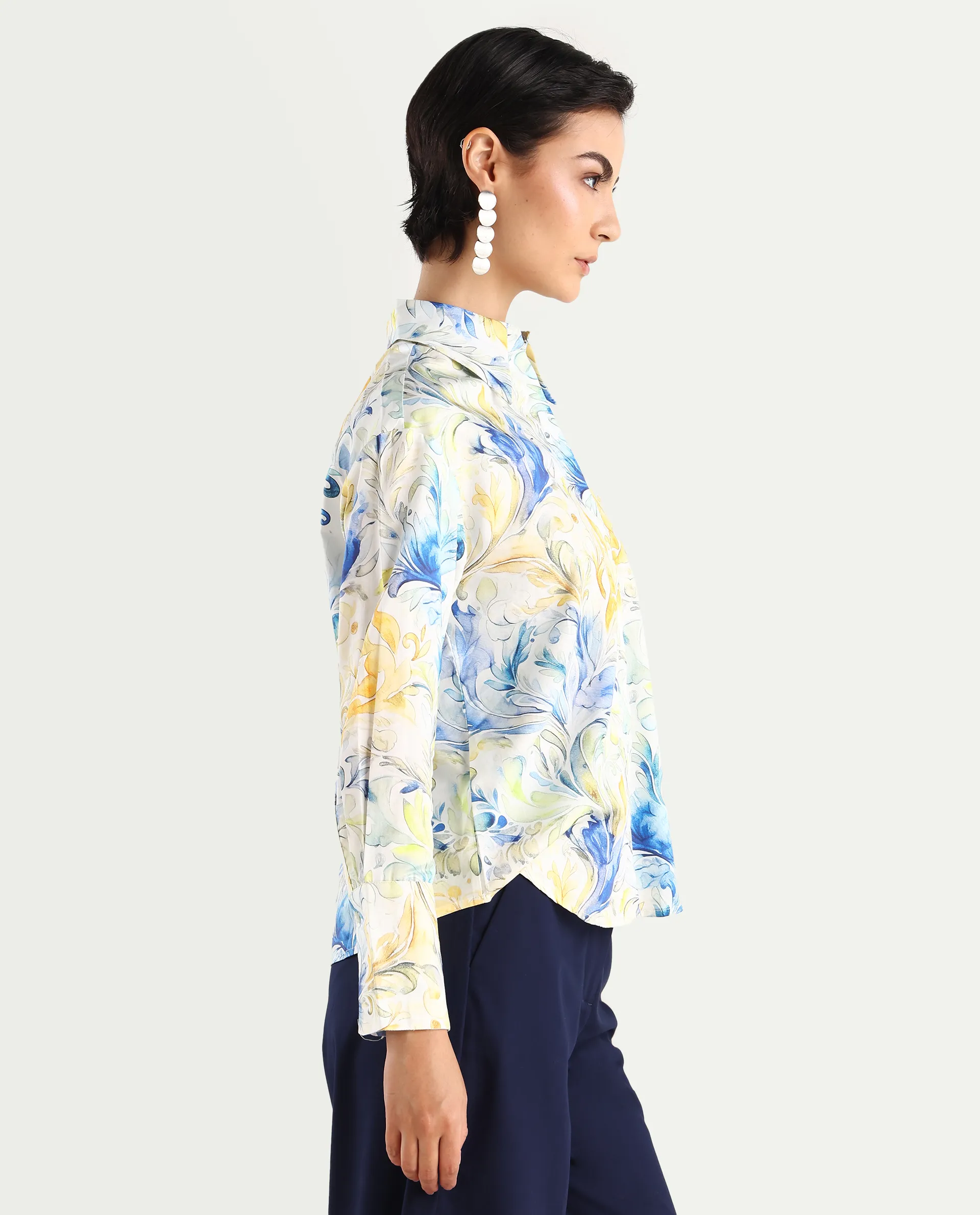Rareism Women's Raenice Pastrel Multi Cotton Blend Drop Collar Abstract Print Cuffed Sleeve Regular Fit Top - Image 7