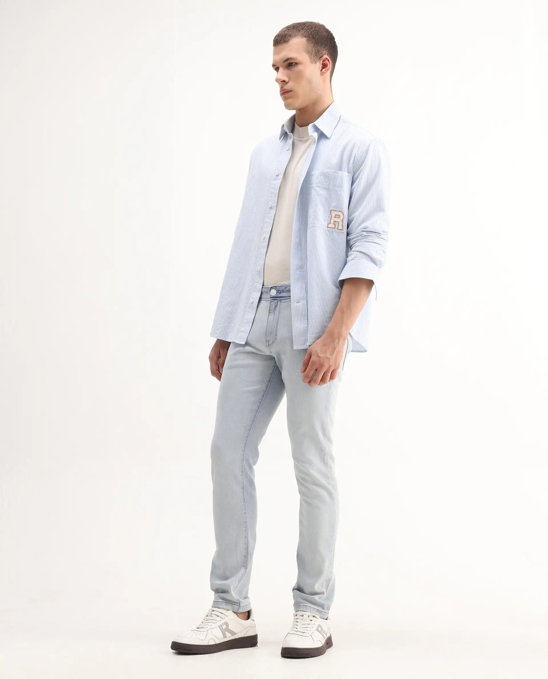 Rare Rabbit Men's Rafail Light Blue Cotton Blend Plain Hawk Slim Fit Jeans - Image 6
