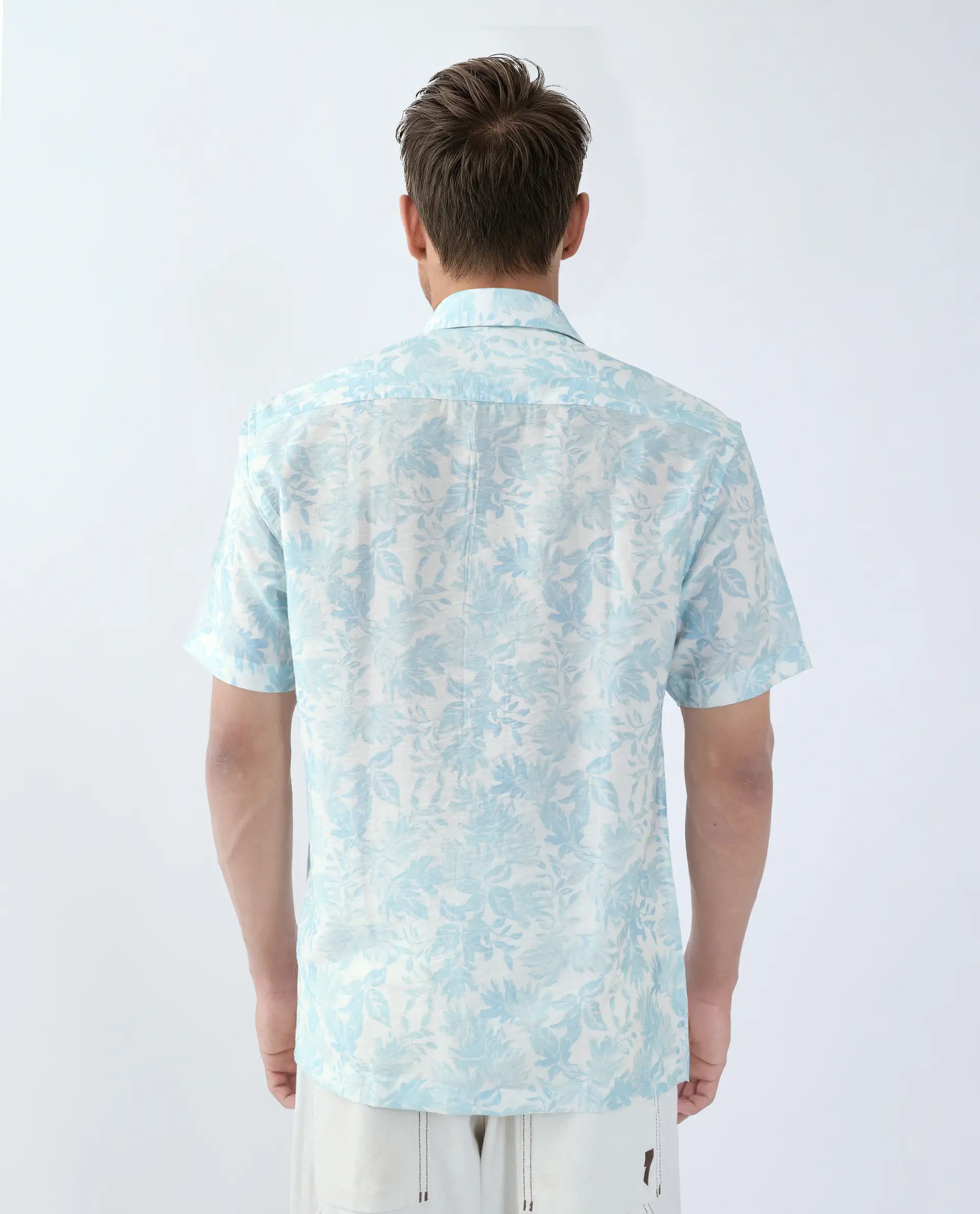 Rare Rabbit Men's Rage Pastel Blue Viscose Blend Tropical Print Regular Fit Half Sleeve Collared Shirt - Image 4