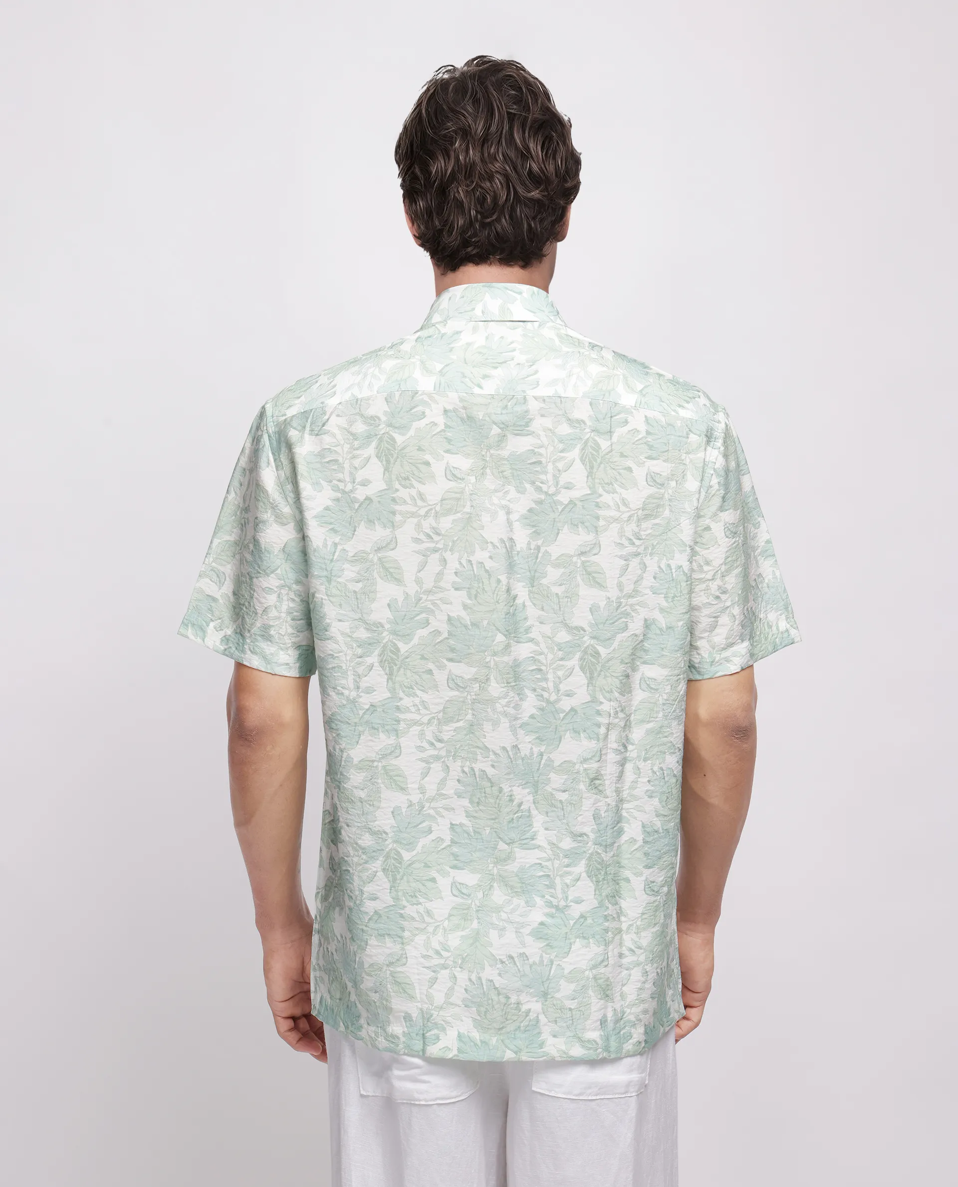 Rare Rabbit Men's Rage Pastel Green Viscose Blend Tropical Print Regular Fit Half Sleeve Collared Shirt - Image 4