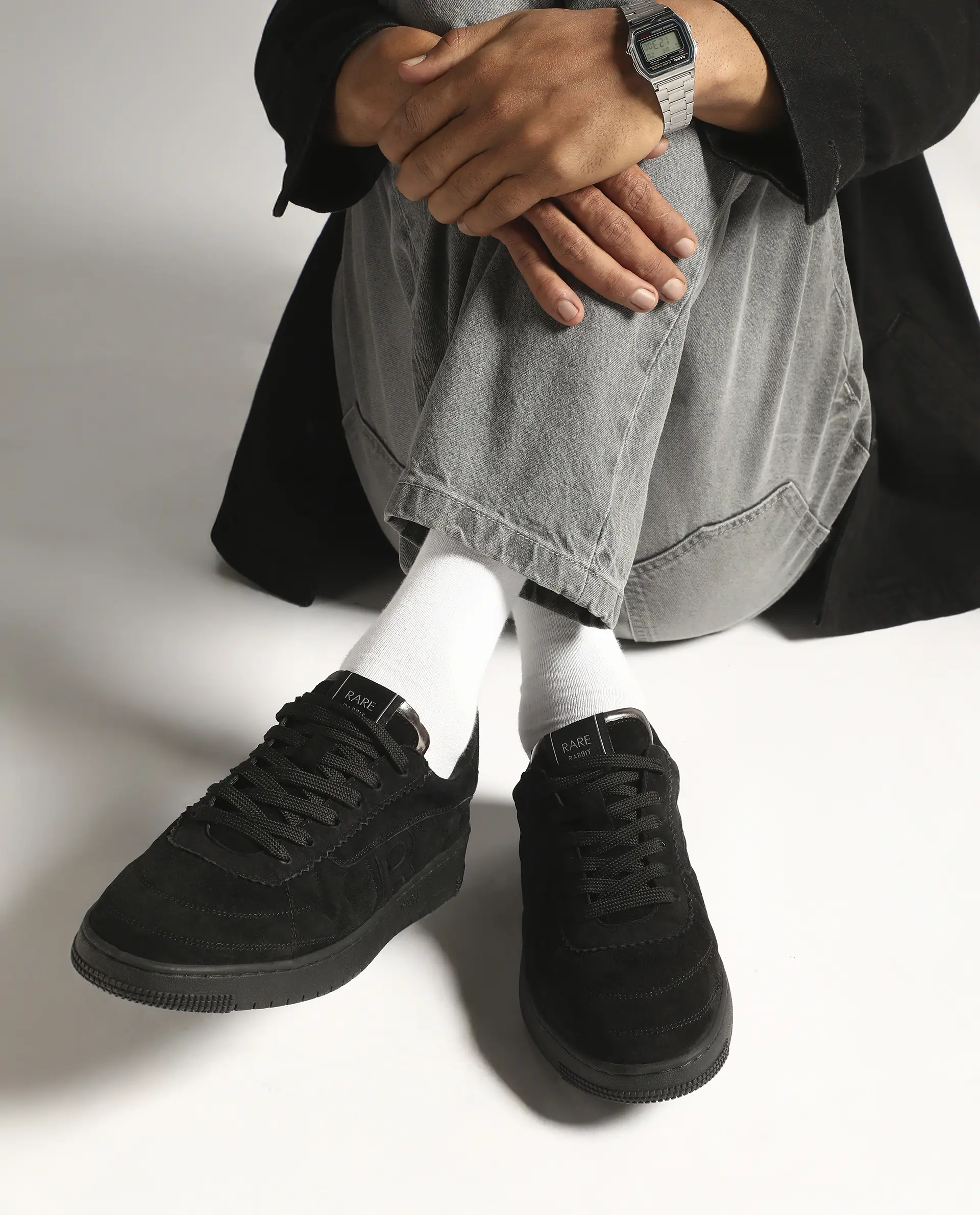 Rare Rabbit Men Ragno Black Genuine Suede Leather Low-Top Lace Up Sneaker Shoes - Image 2