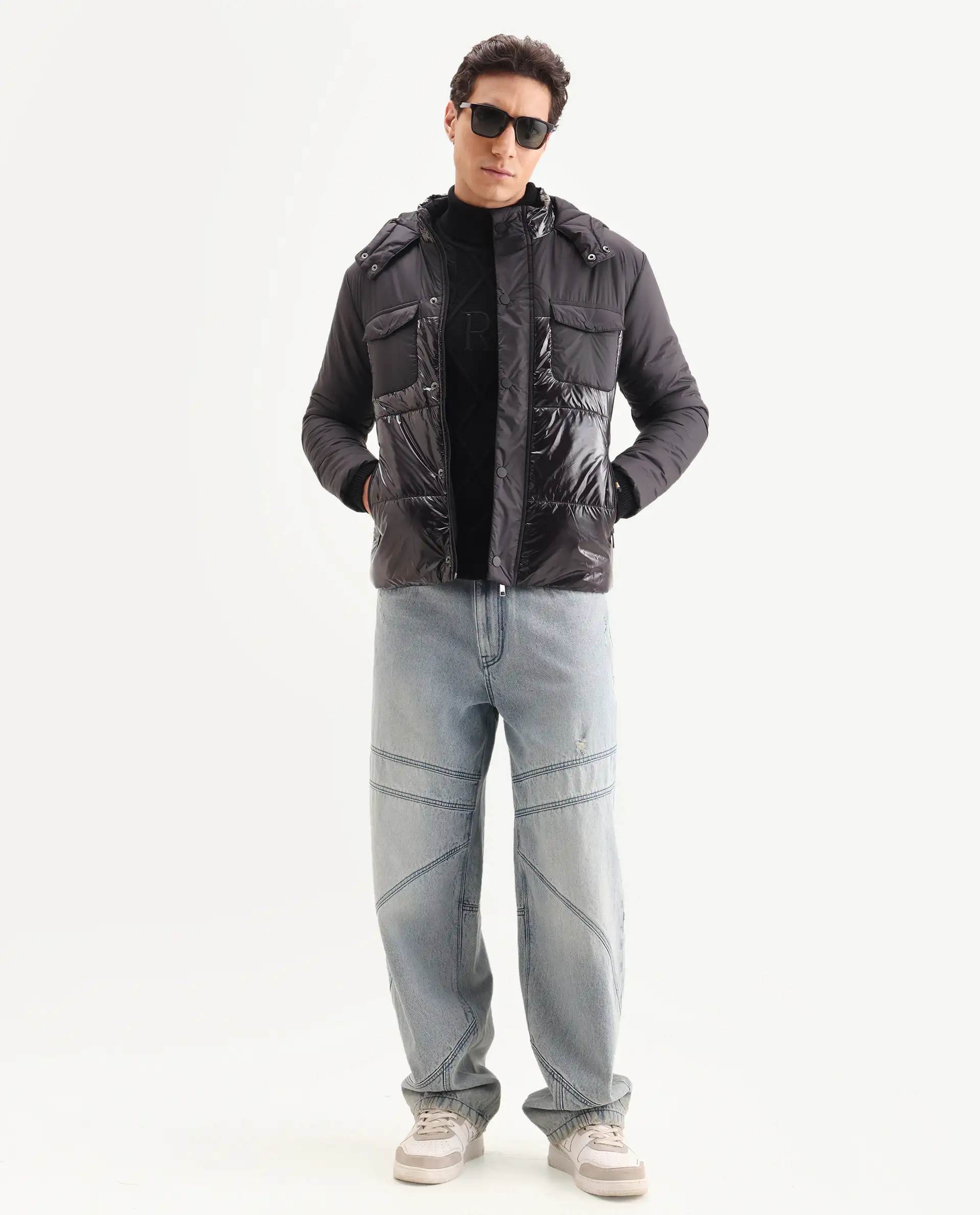 Rare Rabbit Men's Ragon Black Polyester Plain Relaxed Fit Full Sleeve Hooded Jacket - Image 2