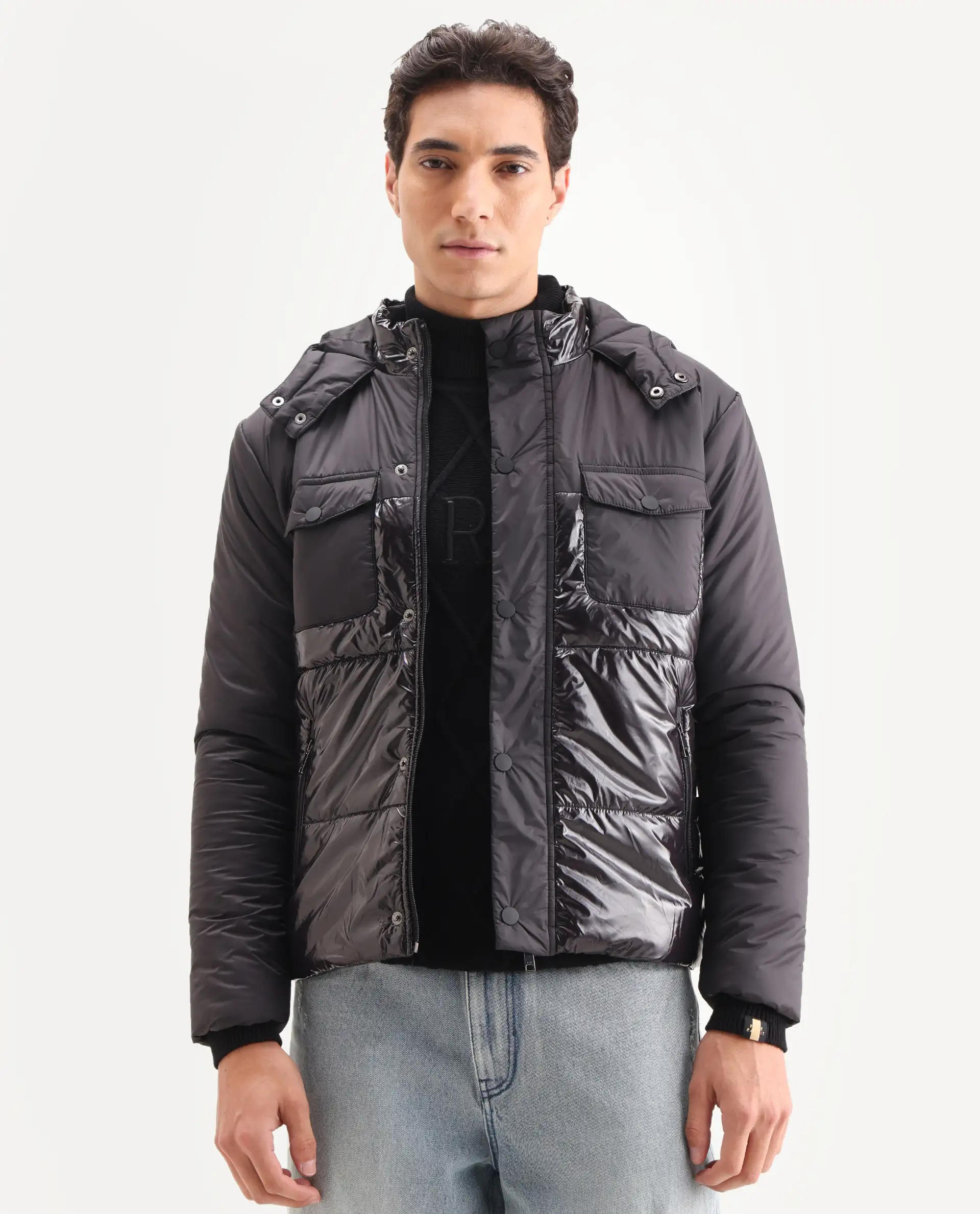 Rare Rabbit Men's Ragon Black Polyester Plain Relaxed Fit Full Sleeve Hooded Jacket - Image 3