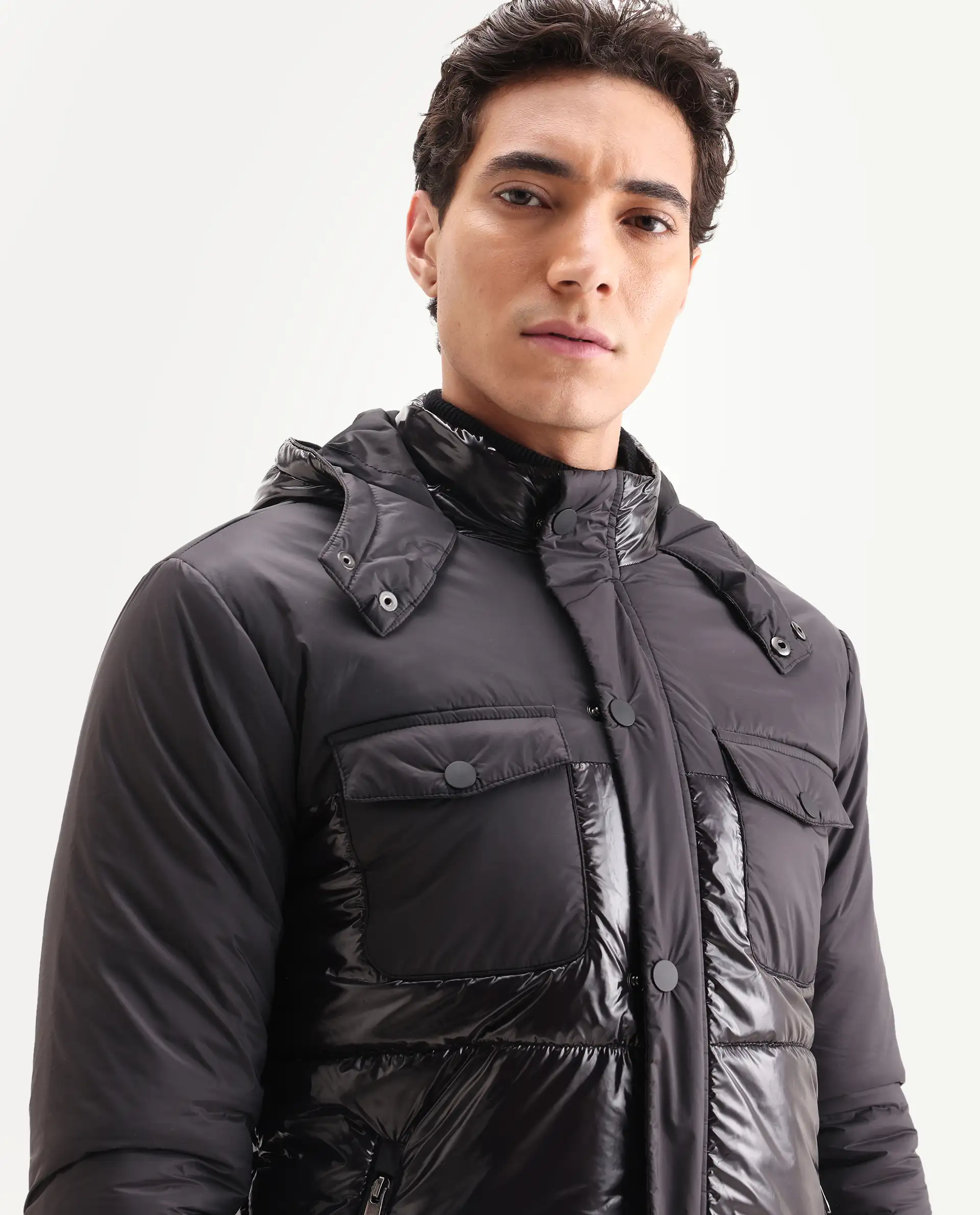 Rare Rabbit Men's Ragon Black Polyester Plain Relaxed Fit Full Sleeve Hooded Jacket - Image 4