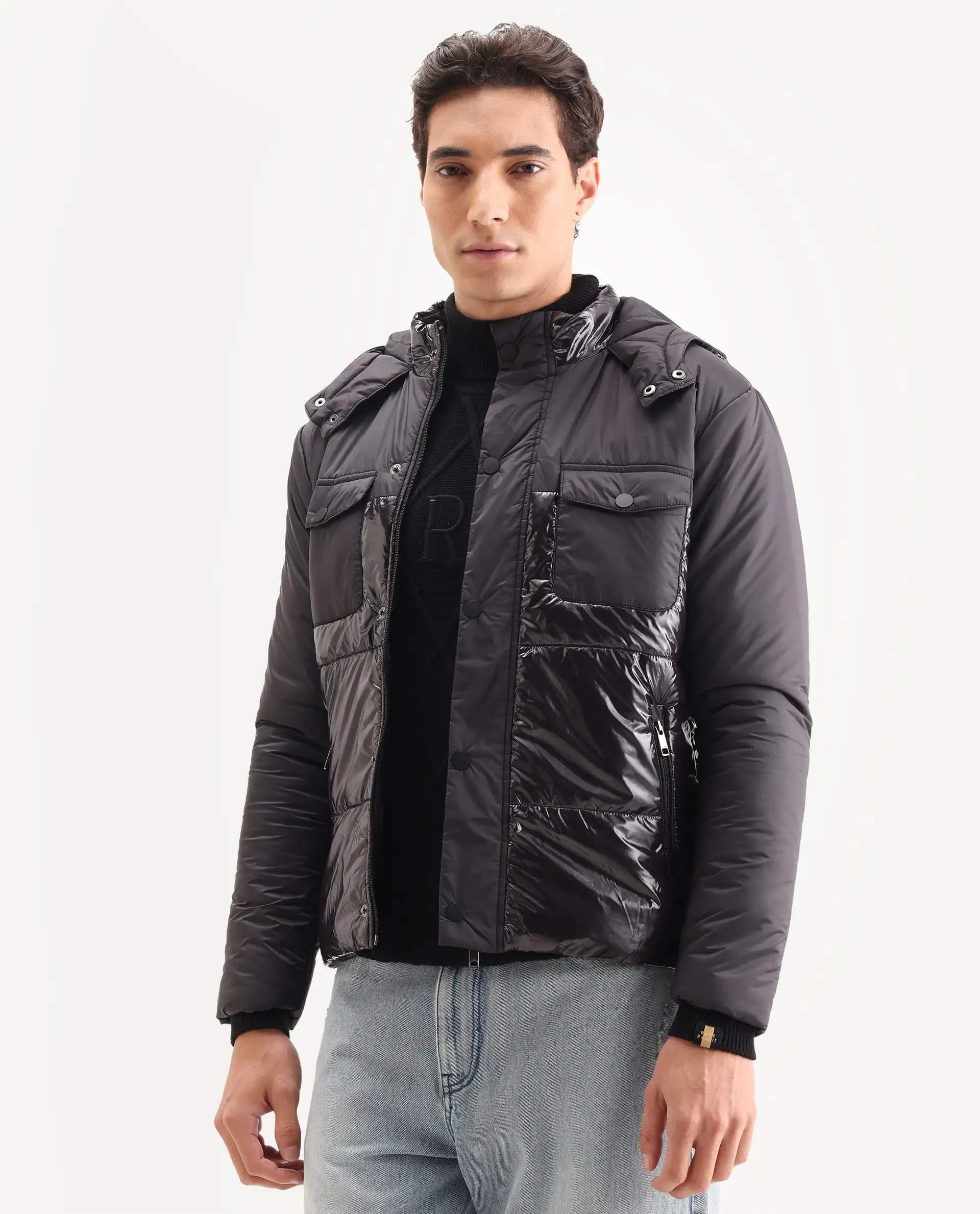 Rare Rabbit Men's Ragon Black Polyester Plain Relaxed Fit Full Sleeve Hooded Jacket - Image 5