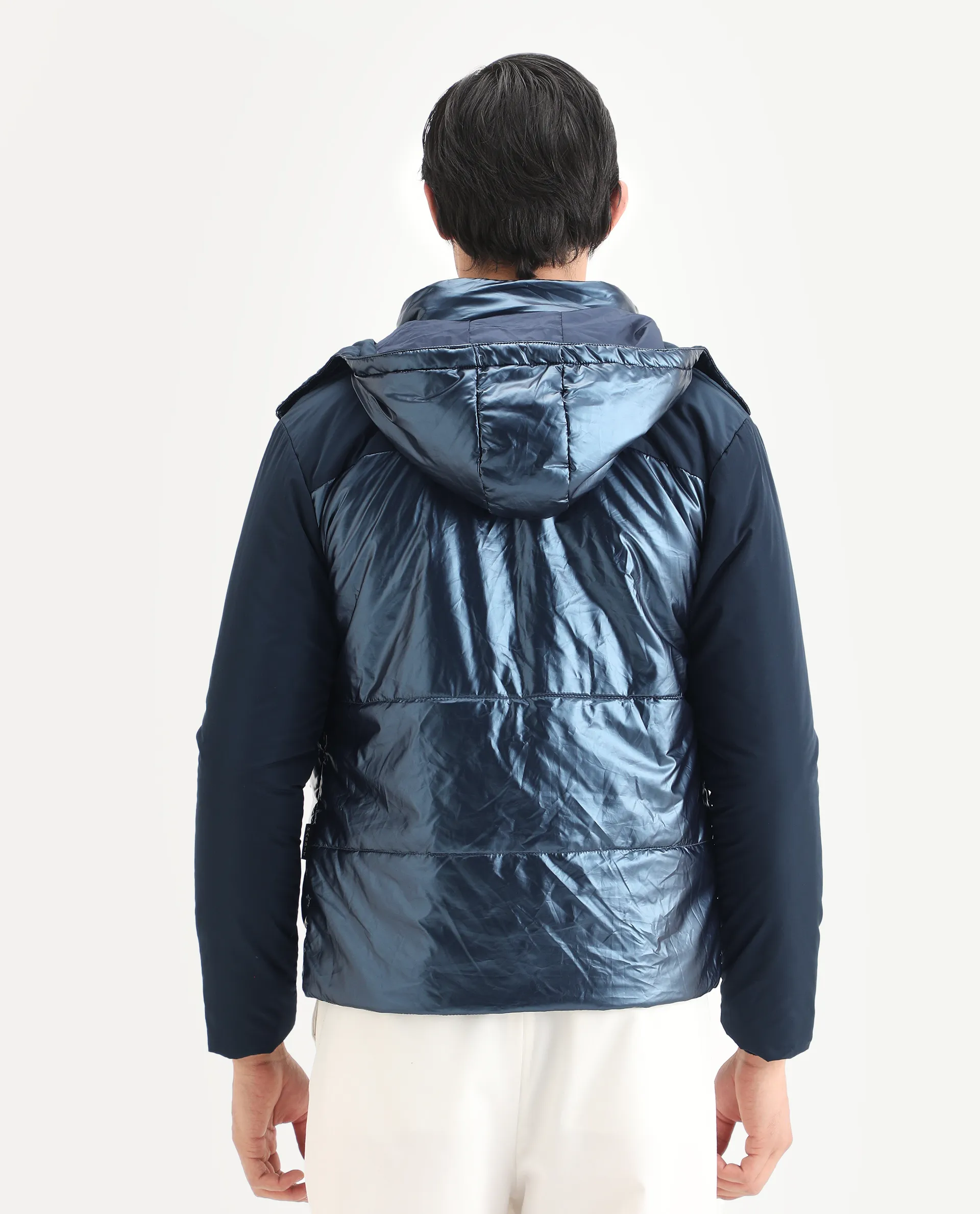 Rare Rabbit Men's Ragon Dark Blue Polyester Plain Relaxed Fit Full Sleeve Hooded Jacket - Image 8