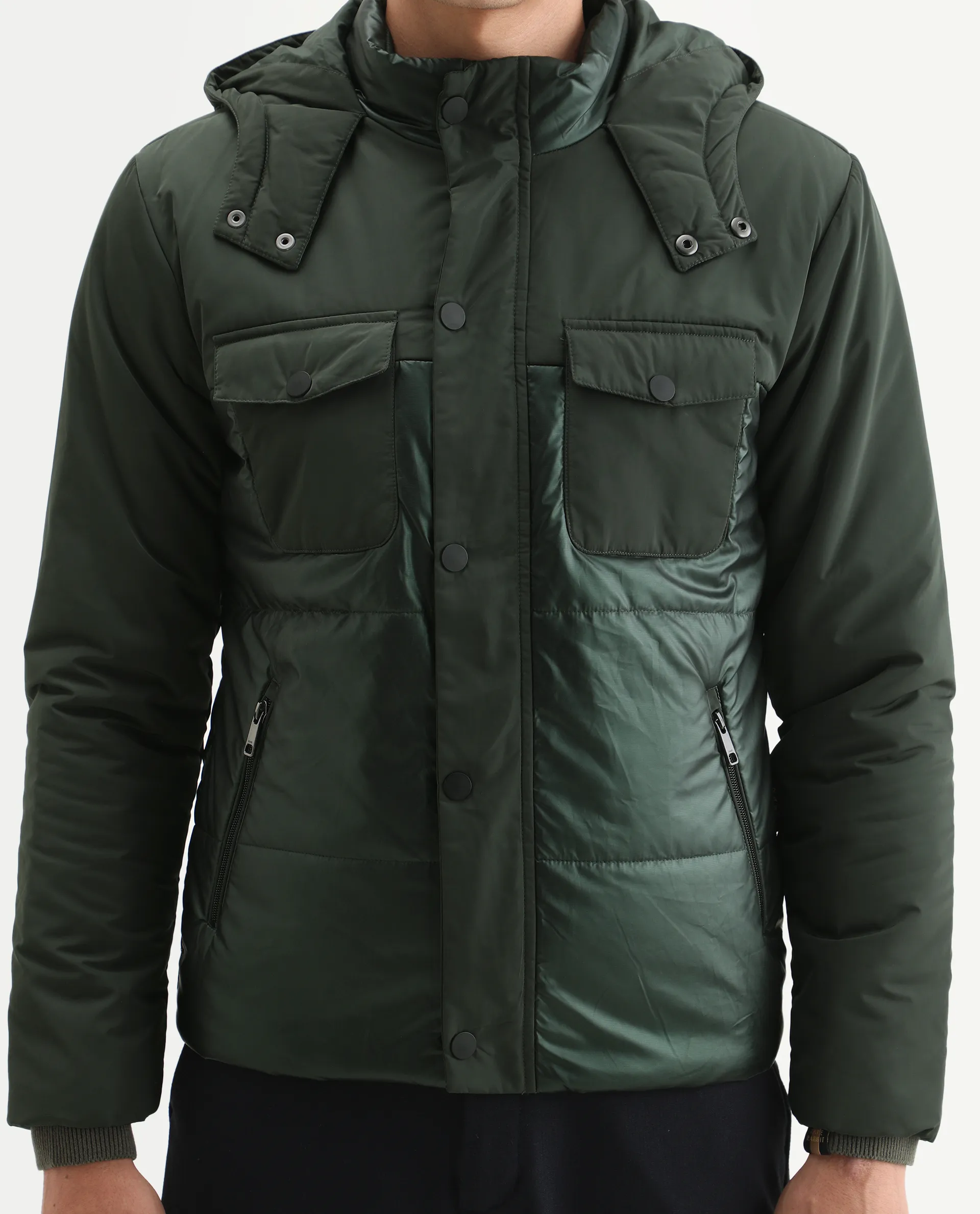Rare Rabbit Men's Ragon Dark Green Polyester Plain Relaxed Fit Full Sleeve Hooded Jacket - Image 4