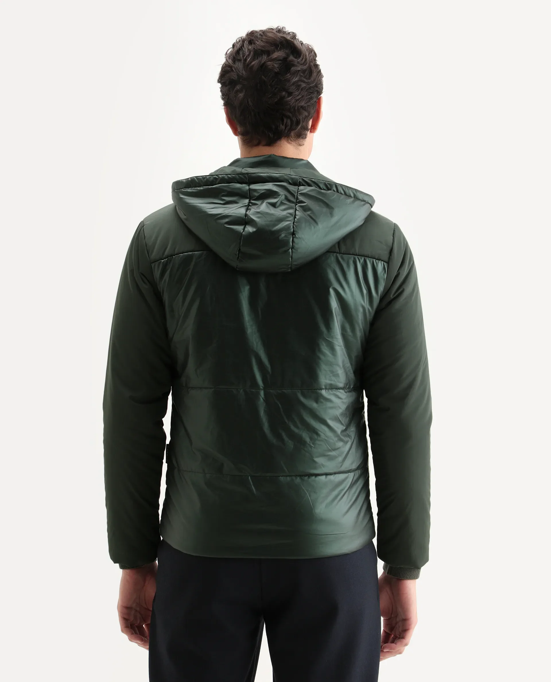 Rare Rabbit Men's Ragon Dark Green Polyester Plain Relaxed Fit Full Sleeve Hooded Jacket - Image 7