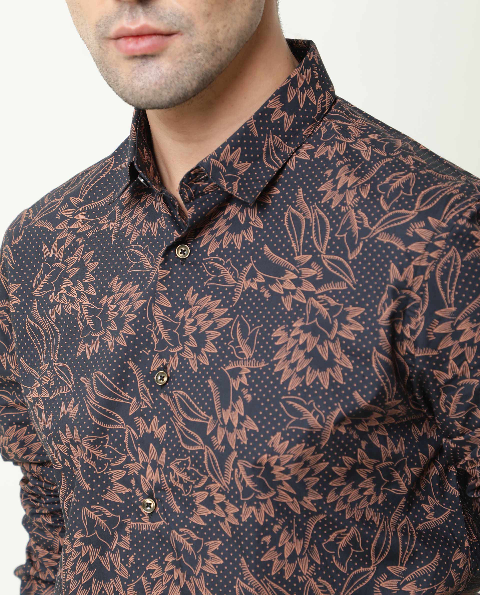 Rare Rabbit Men's Rai Navy Cotton Regular Fit Full Sleeve Spread Collar Shirt - Image 2
