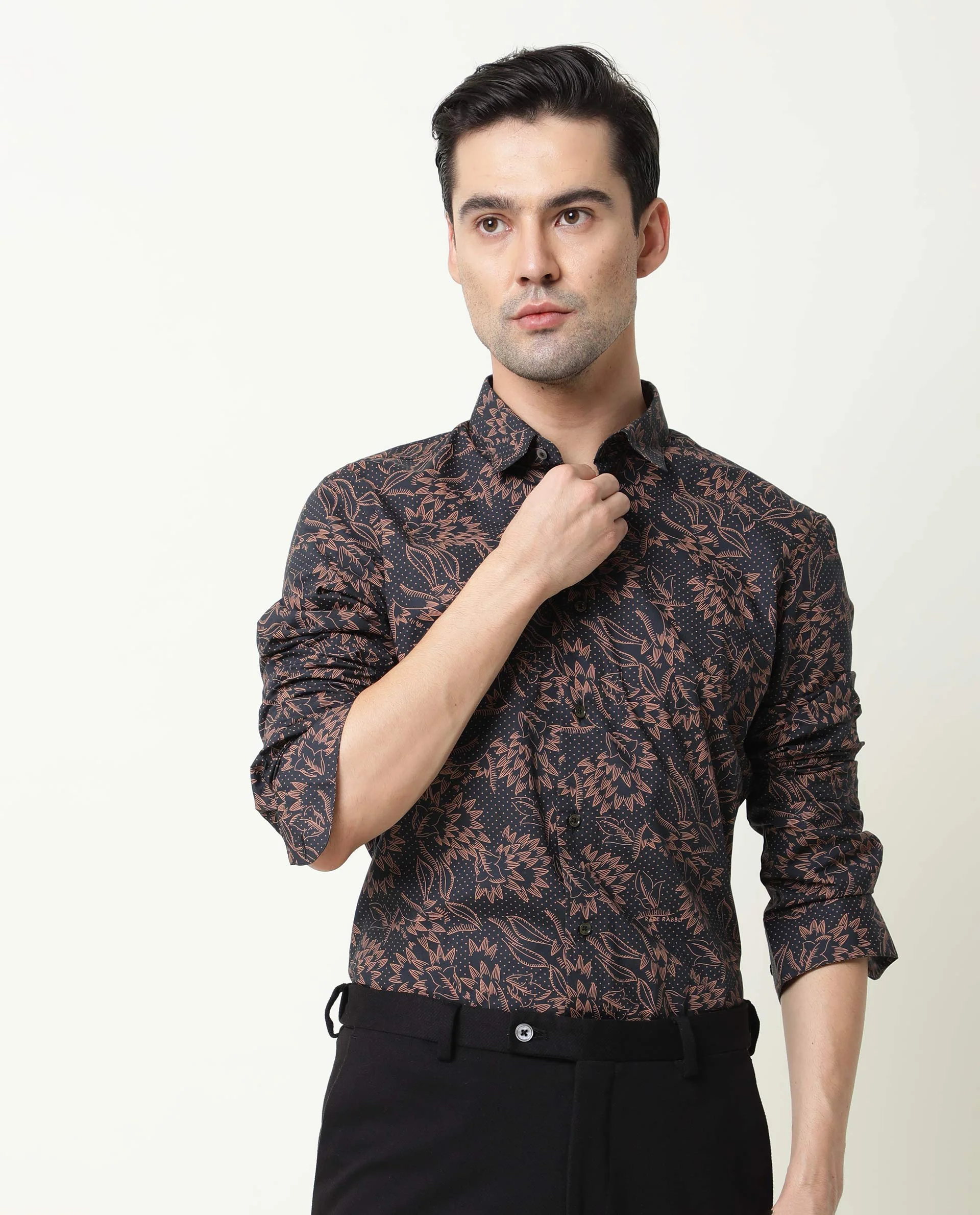 Rare Rabbit Men's Rai Navy Cotton Regular Fit Full Sleeve Spread Collar Shirt - Image 5