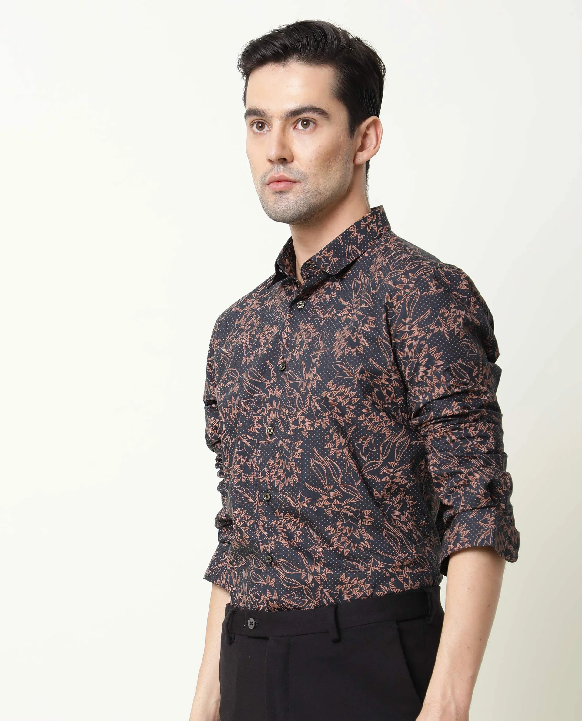 Rare Rabbit Men's Rai Navy Cotton Regular Fit Full Sleeve Spread Collar Shirt - Image 6