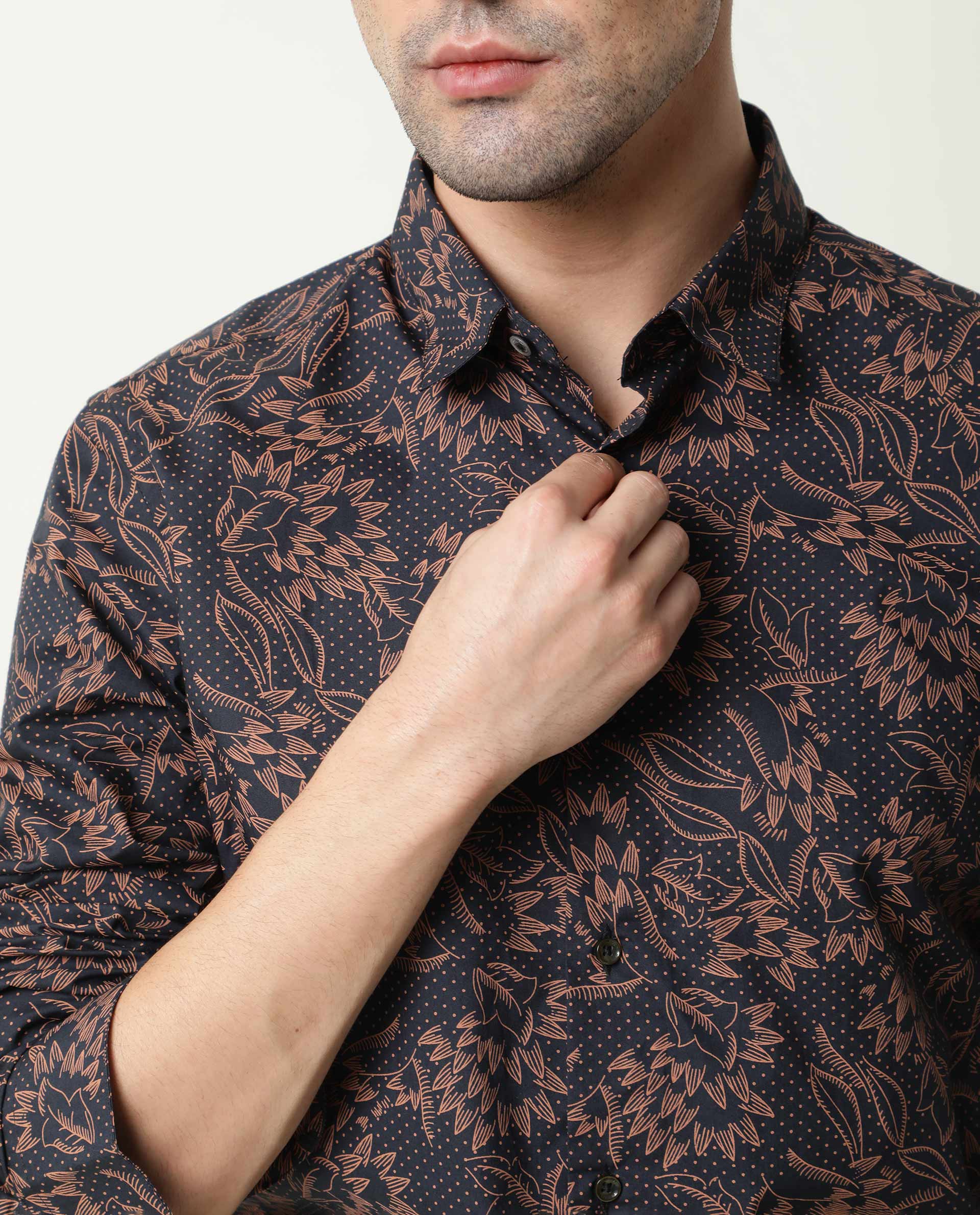 Rare Rabbit Men's Rai Navy Cotton Regular Fit Full Sleeve Spread Collar Shirt - Image 8