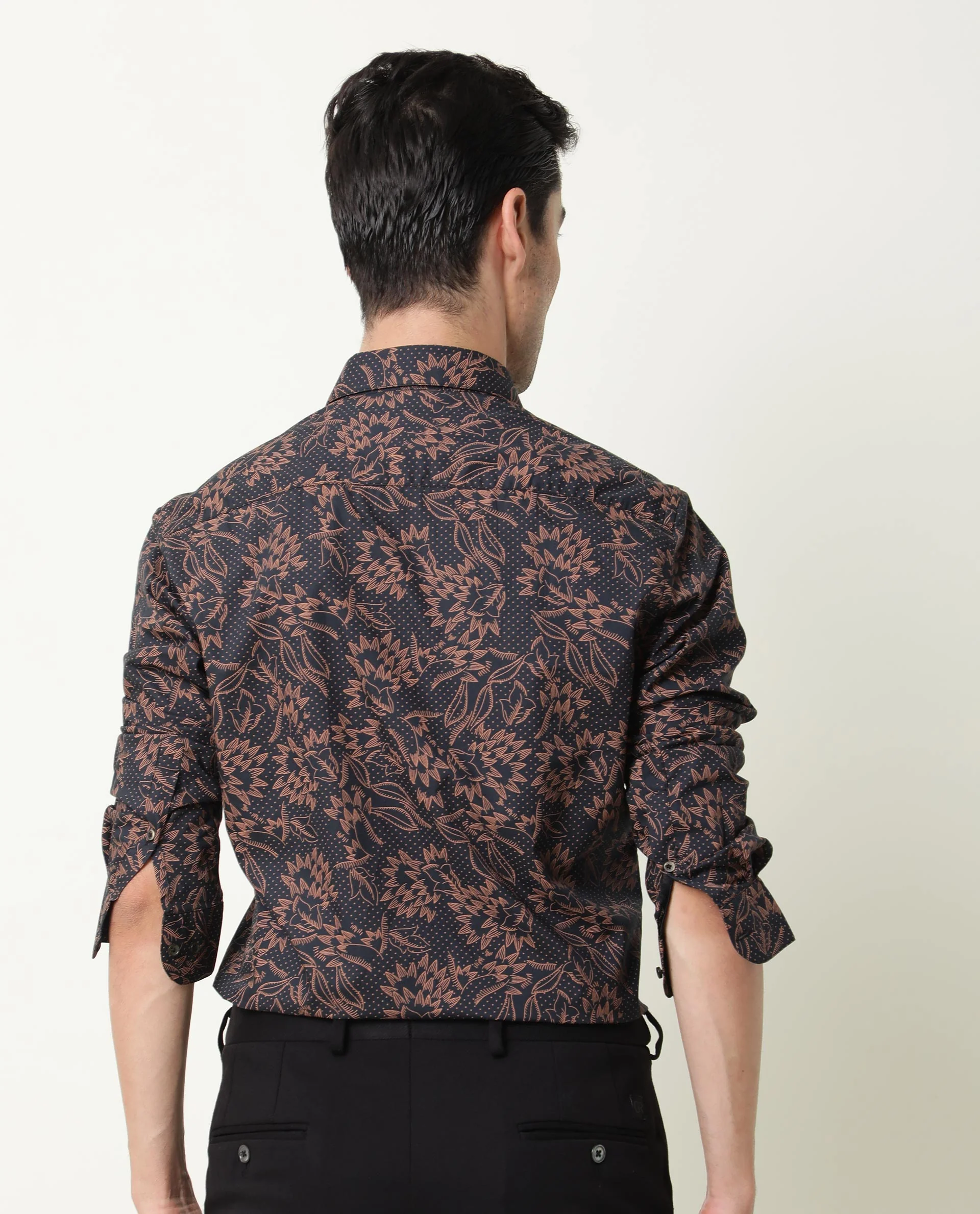 Rare Rabbit Men's Rai Navy Cotton Regular Fit Full Sleeve Spread Collar Shirt - Image 9