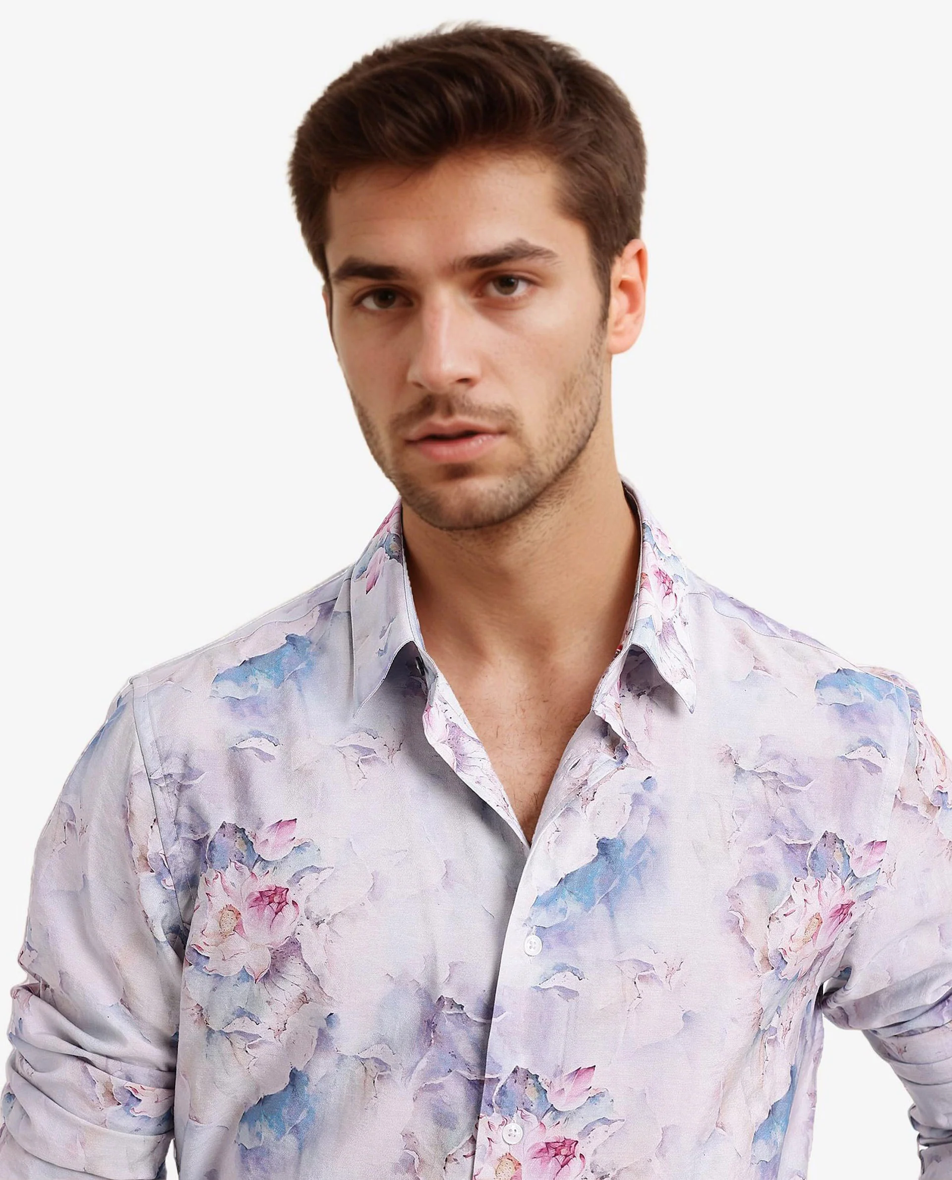 Rare Rabbit Men's Raiko Pastel Purple Viscose Floral Print Regular Fit Full Sleeve Collared Shirt - Image 2