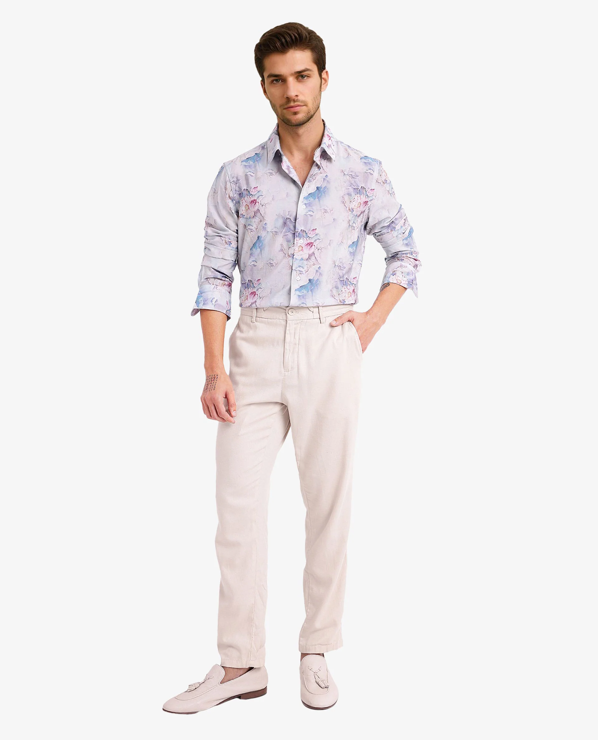 Rare Rabbit Men's Raiko Pastel Purple Viscose Floral Print Regular Fit Full Sleeve Collared Shirt - Image 5