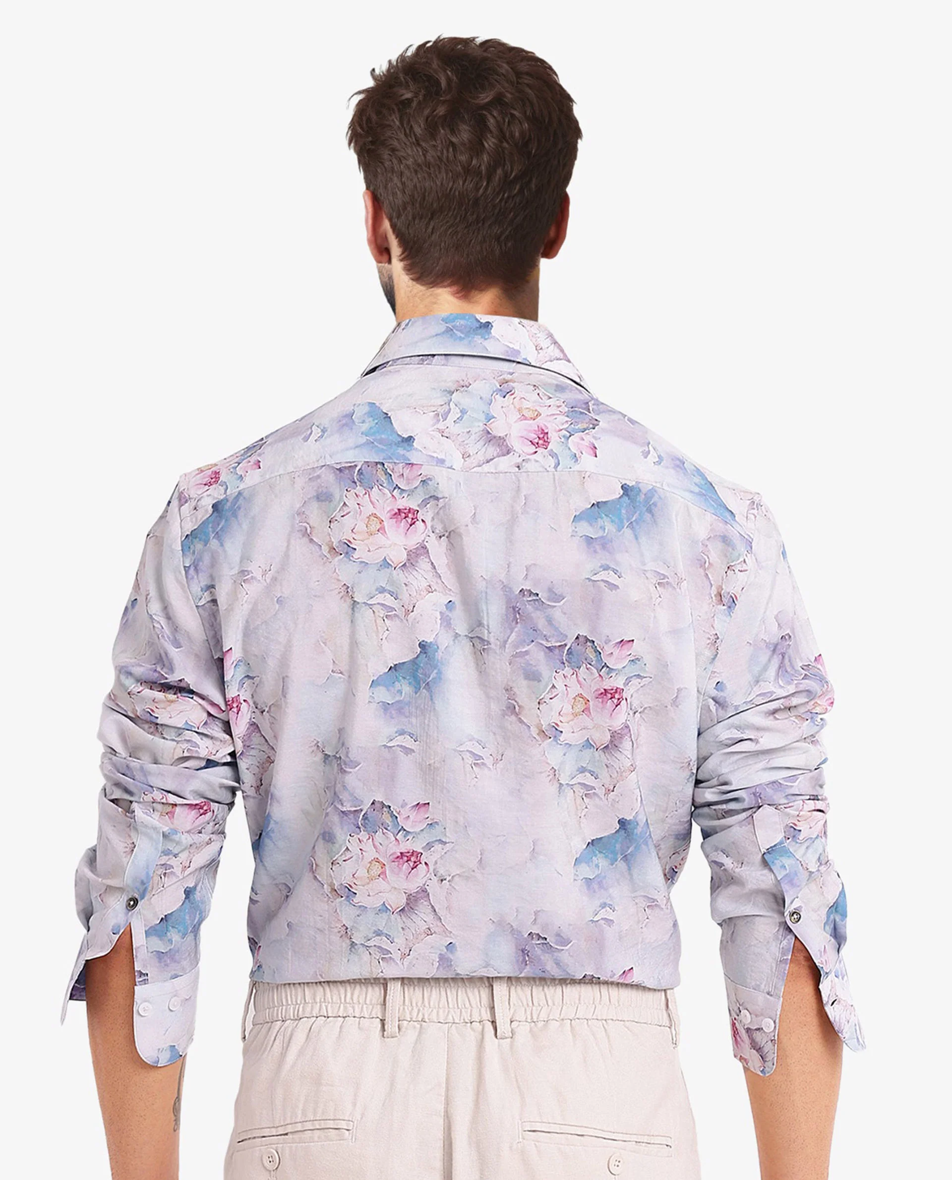 Rare Rabbit Men's Raiko Pastel Purple Viscose Floral Print Regular Fit Full Sleeve Collared Shirt - Image 7