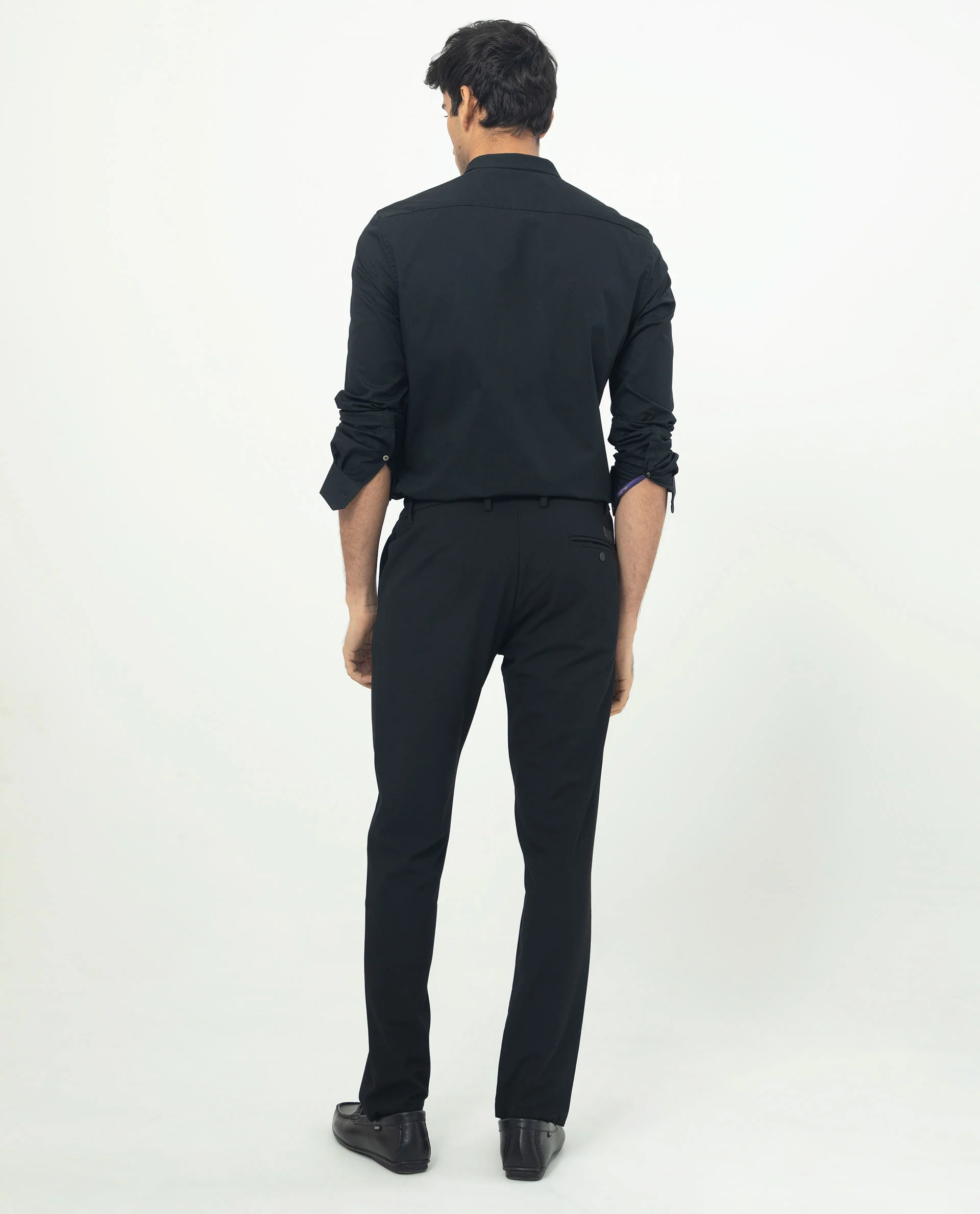 Rare Rabbit Men's Rains Black Cotton Plain Tailored Fit Full Sleeve Mandarin Collar Shirt - Image 12