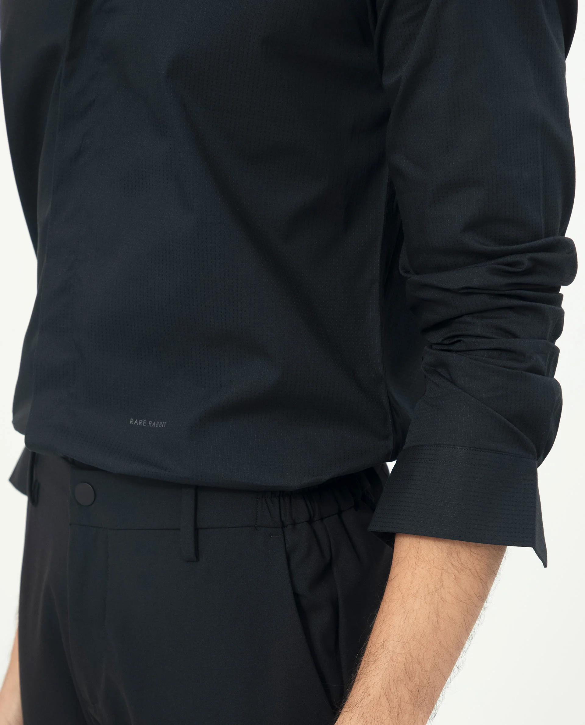 Rare Rabbit Men's Rains Black Cotton Plain Tailored Fit Full Sleeve Mandarin Collar Shirt - Image 4