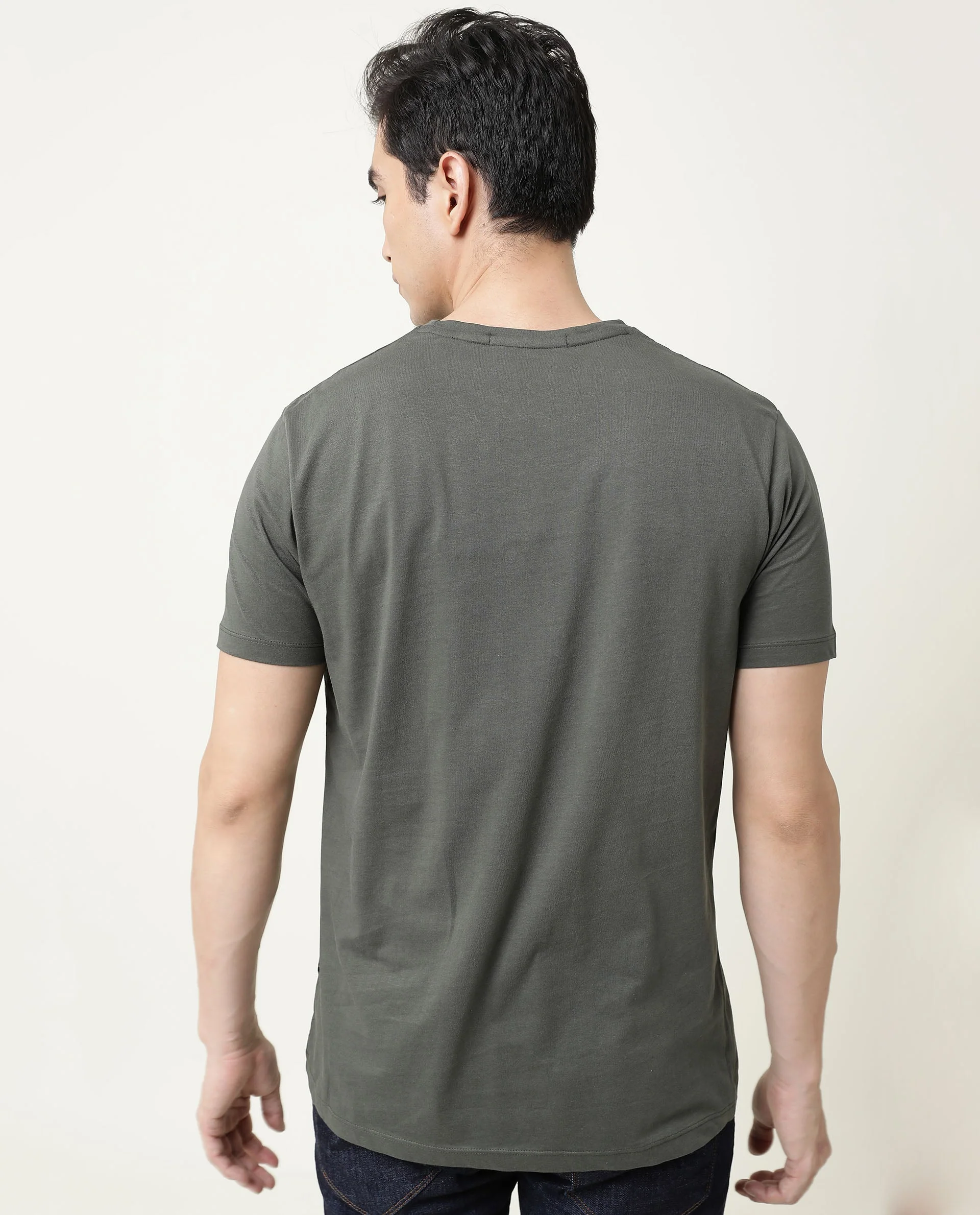 Rare Rabbit Men's Rainy Olive Cotton Graphic Print Slim Fit Half Sleeve Crew Neck T-Shirt - Image 6