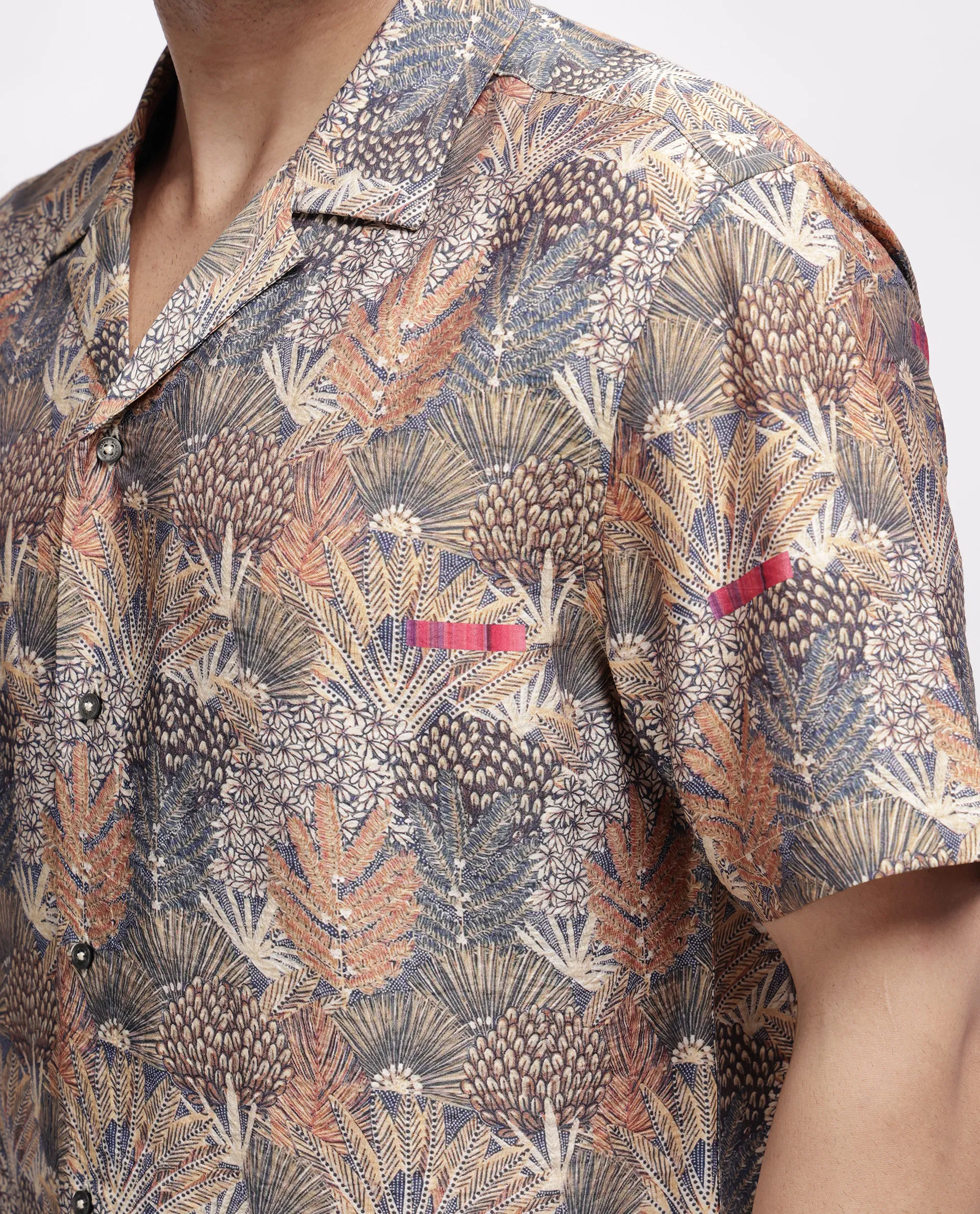 Rare Rabbit Men's Rake Light Olive Viscose Blend Tropical Print Boxy Fit Half Sleeve Cuban Collar Shirt - Image 3