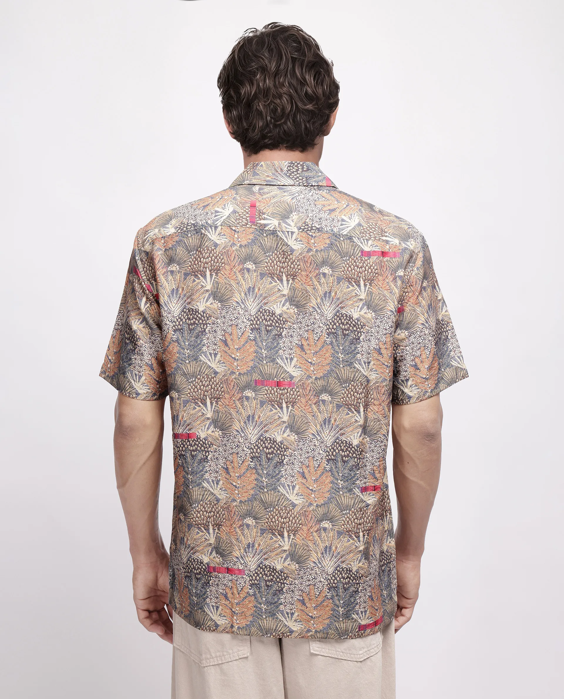Rare Rabbit Men's Rake Light Olive Viscose Blend Tropical Print Boxy Fit Half Sleeve Cuban Collar Shirt - Image 4