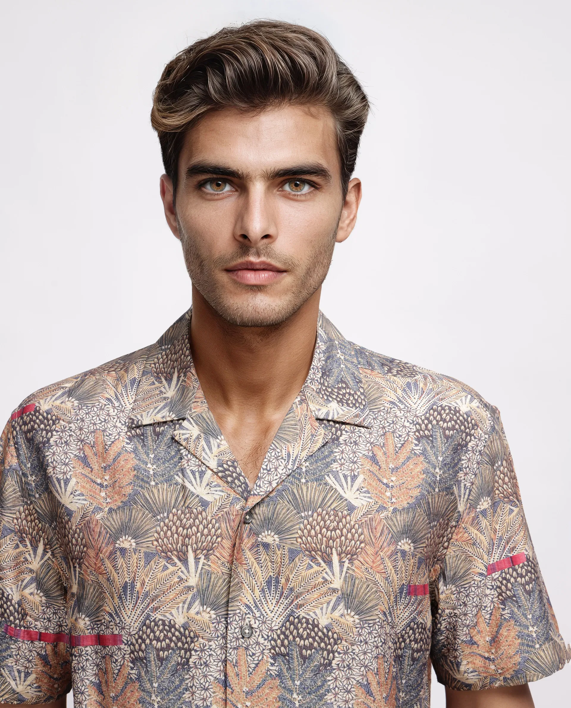 Rare Rabbit Men's Rake Light Olive Viscose Blend Tropical Print Boxy Fit Half Sleeve Cuban Collar Shirt - Image 6
