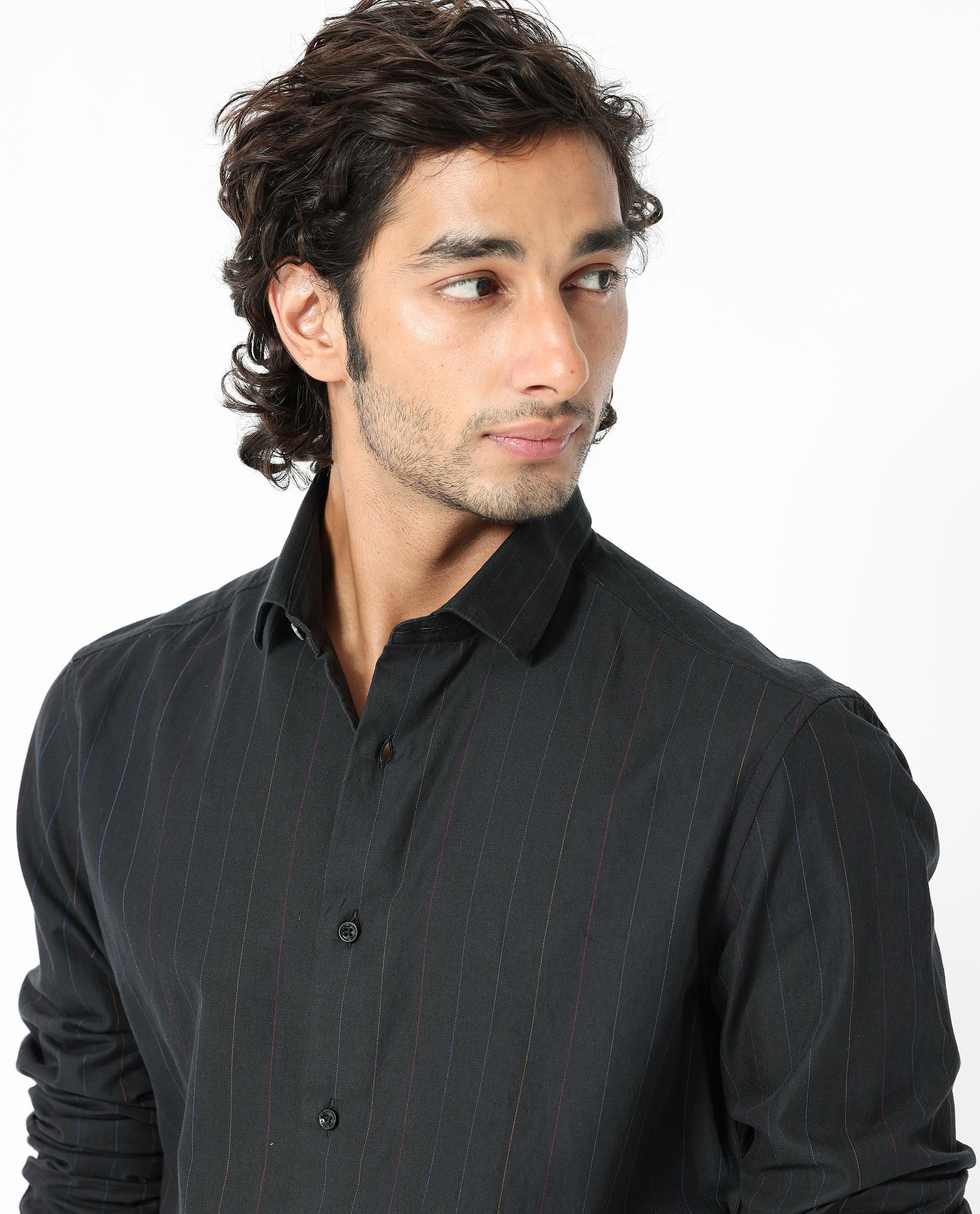 Rare Rabbit Men's Rakon Black Cotton Striped Print Regular Fit Full Sleeve Collared Shirt - Image 4
