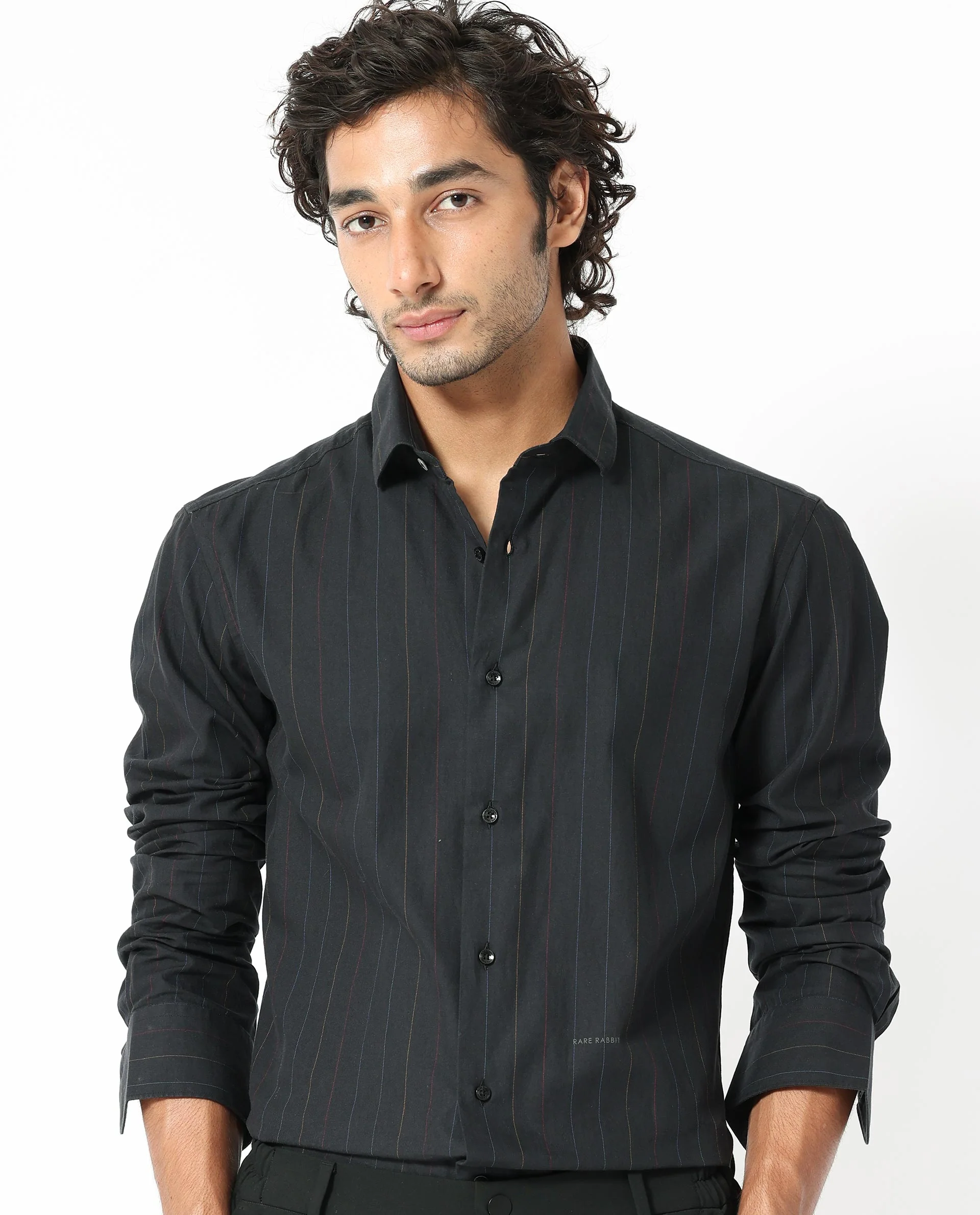 Rare Rabbit Men's Rakon Black Cotton Striped Print Regular Fit Full Sleeve Collared Shirt - Image 5