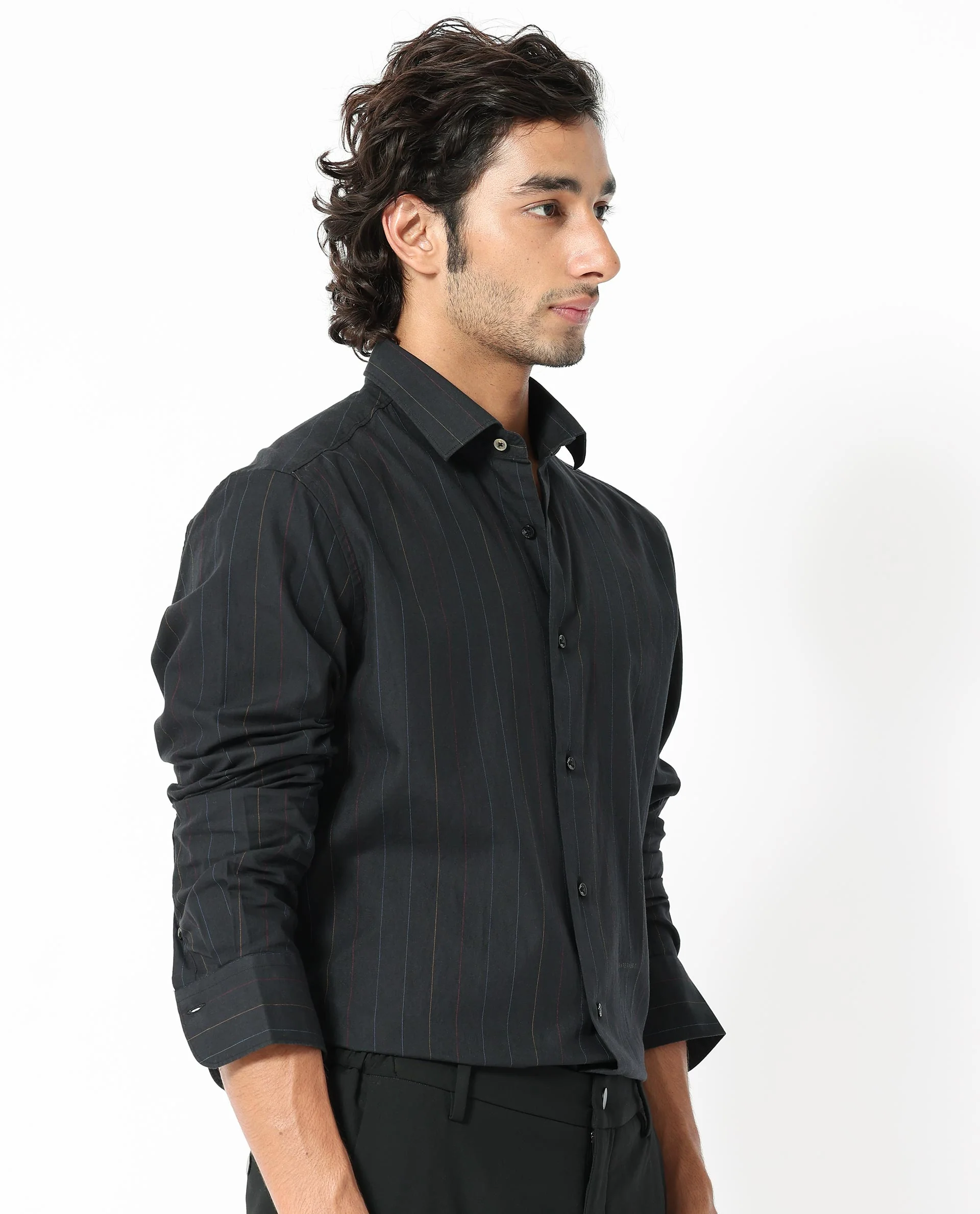 Rare Rabbit Men's Rakon Black Cotton Striped Print Regular Fit Full Sleeve Collared Shirt - Image 6