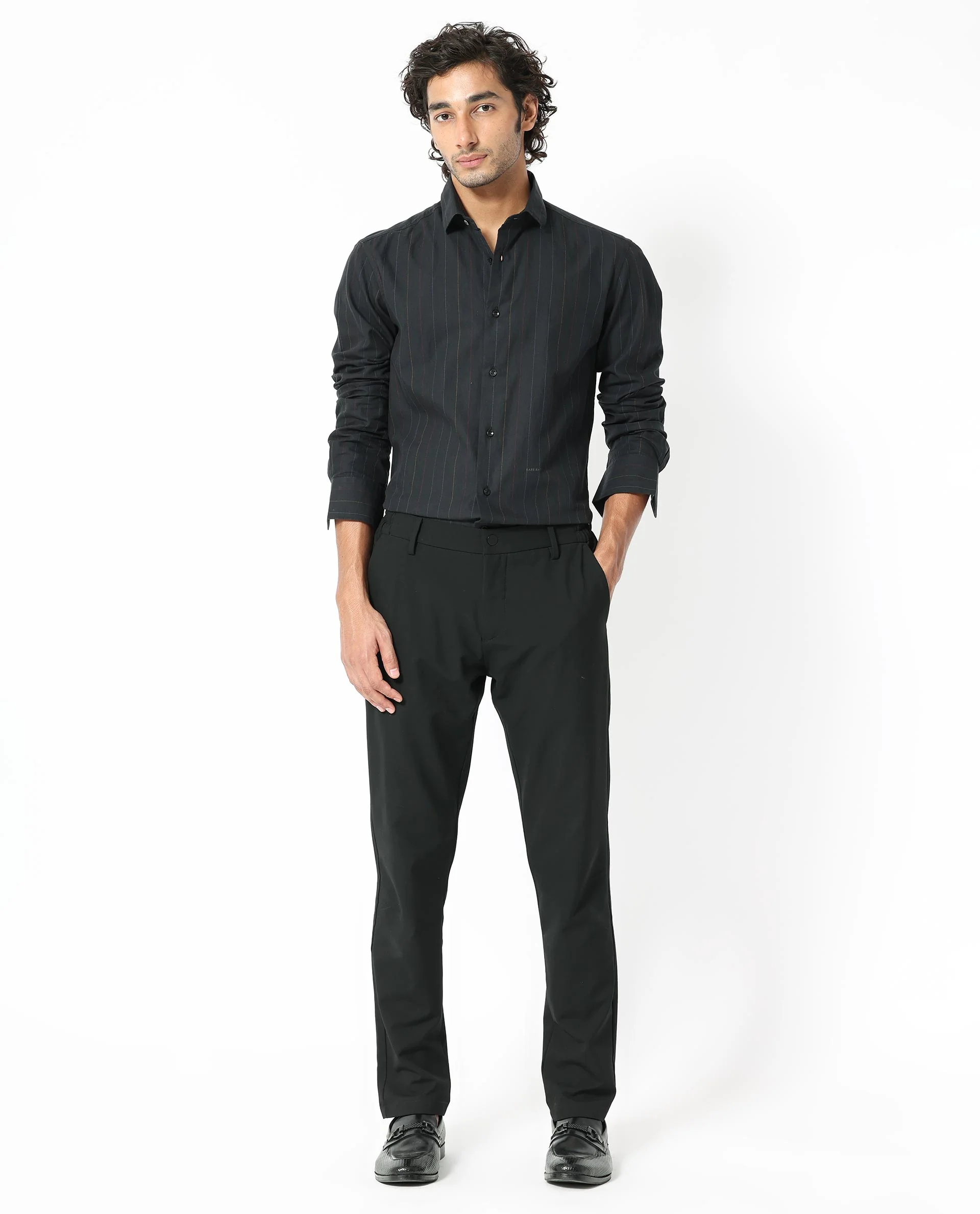 Rare Rabbit Men's Rakon Black Cotton Striped Print Regular Fit Full Sleeve Collared Shirt - Image 7