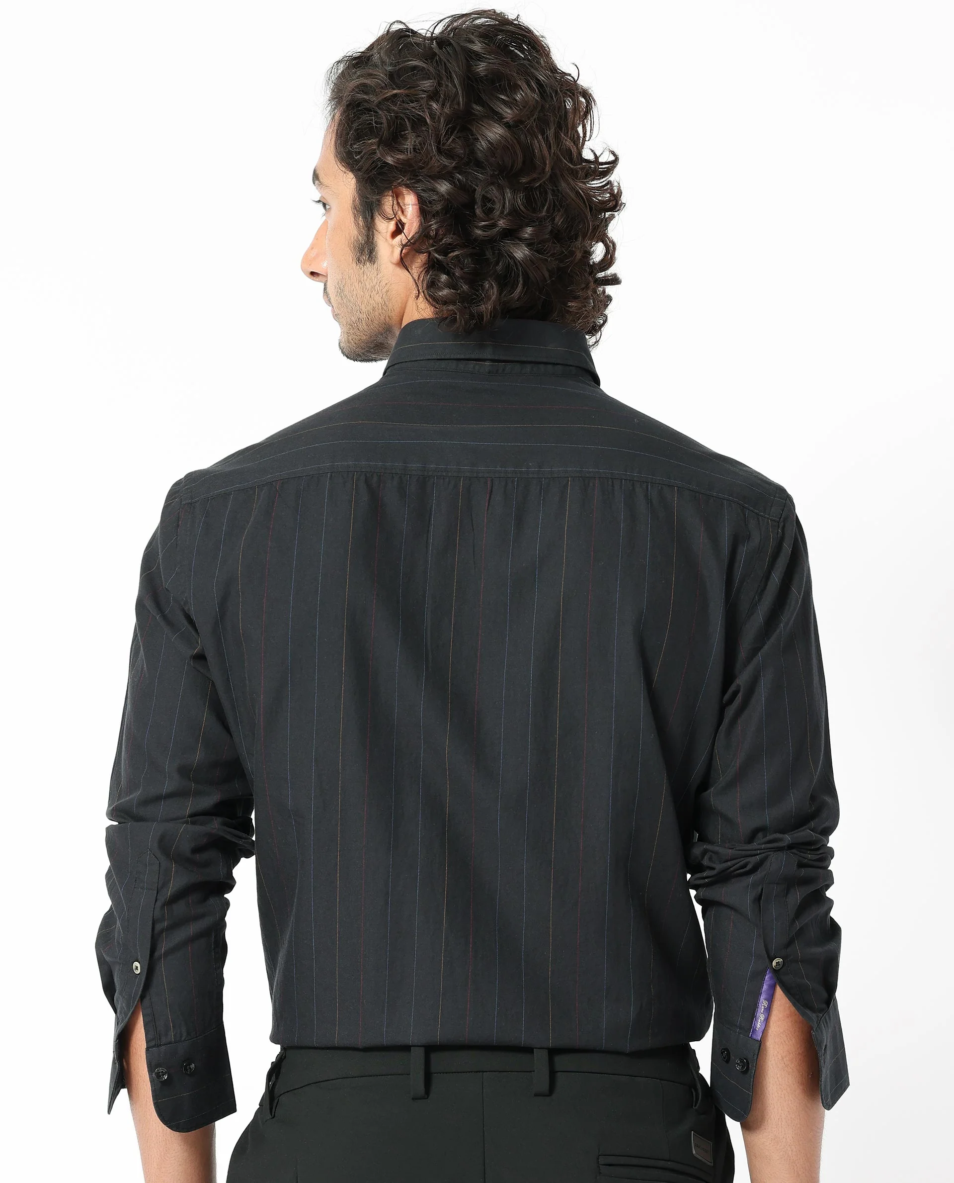 Rare Rabbit Men's Rakon Black Cotton Striped Print Regular Fit Full Sleeve Collared Shirt - Image 8