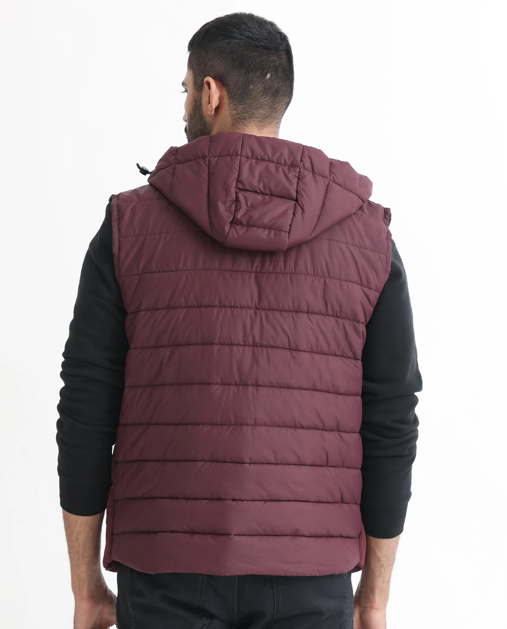 Rare Rabbit Men's Rald Maroon Suede Plain Regular Fit Sleeveless Hooded Jacket - Image 7