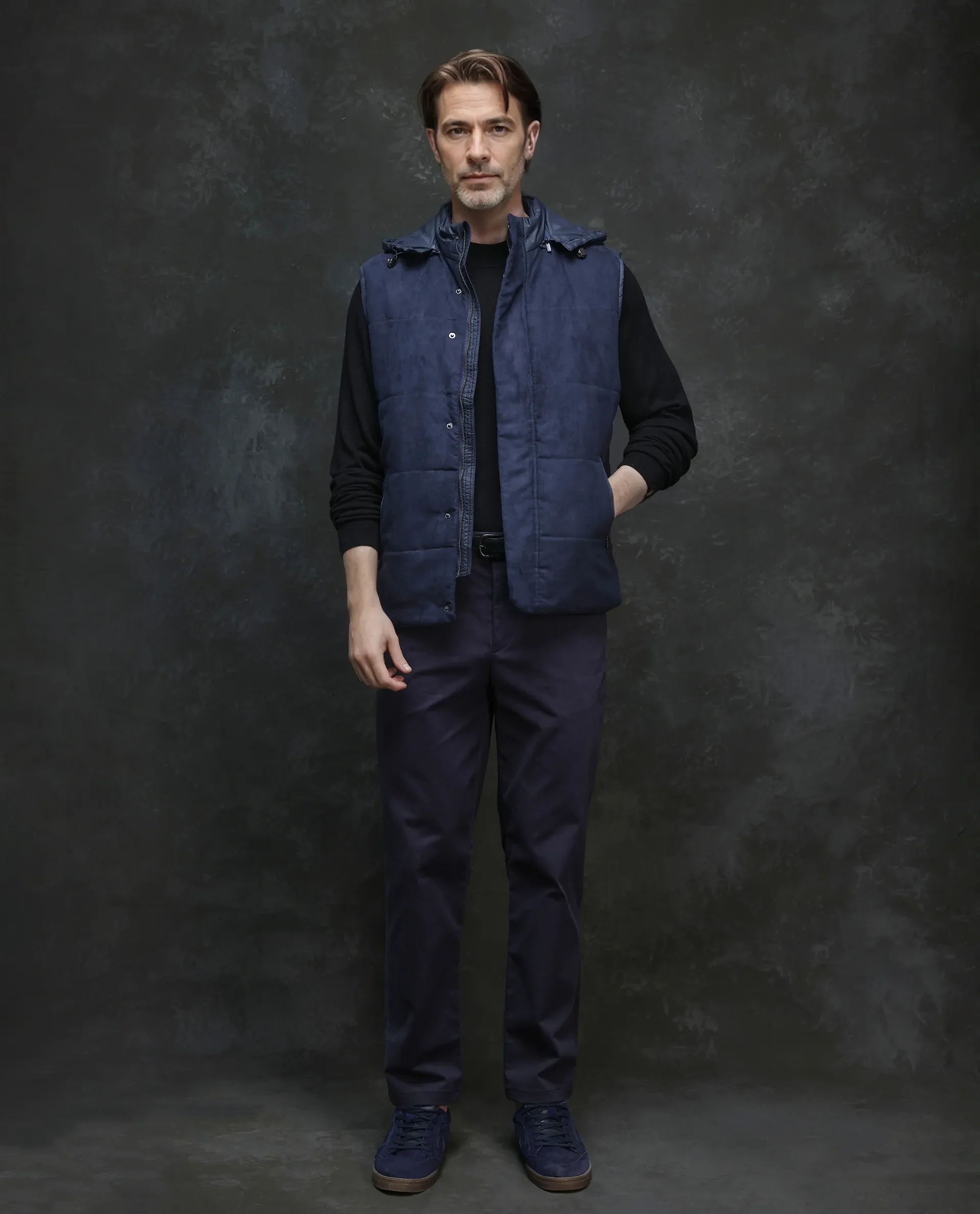 Rare Rabbit Men's Raldo - 2 Navy Polyester Plain Regular Fit Sleeveless High Neck Jacket - Image 2