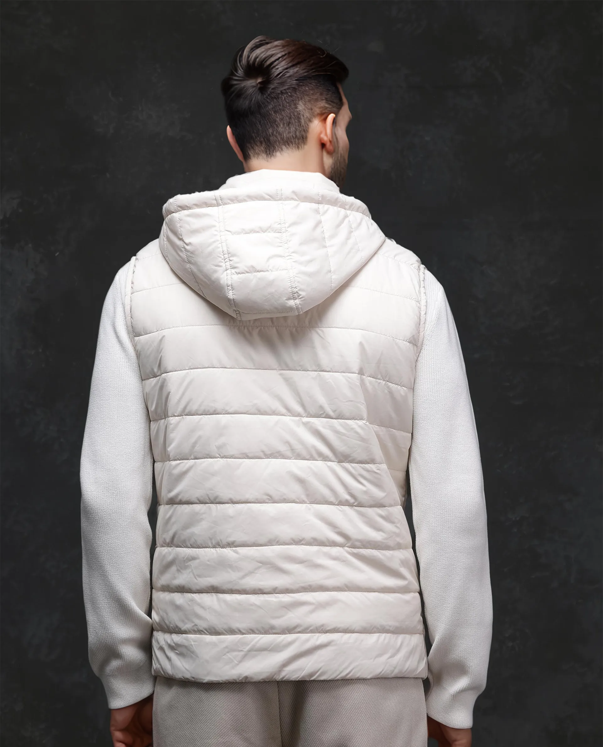 Rare Rabbit Men's Raldo -2 Off White Polyester Plain Regular Fit Sleeveless High Neck Jacket - Image 7