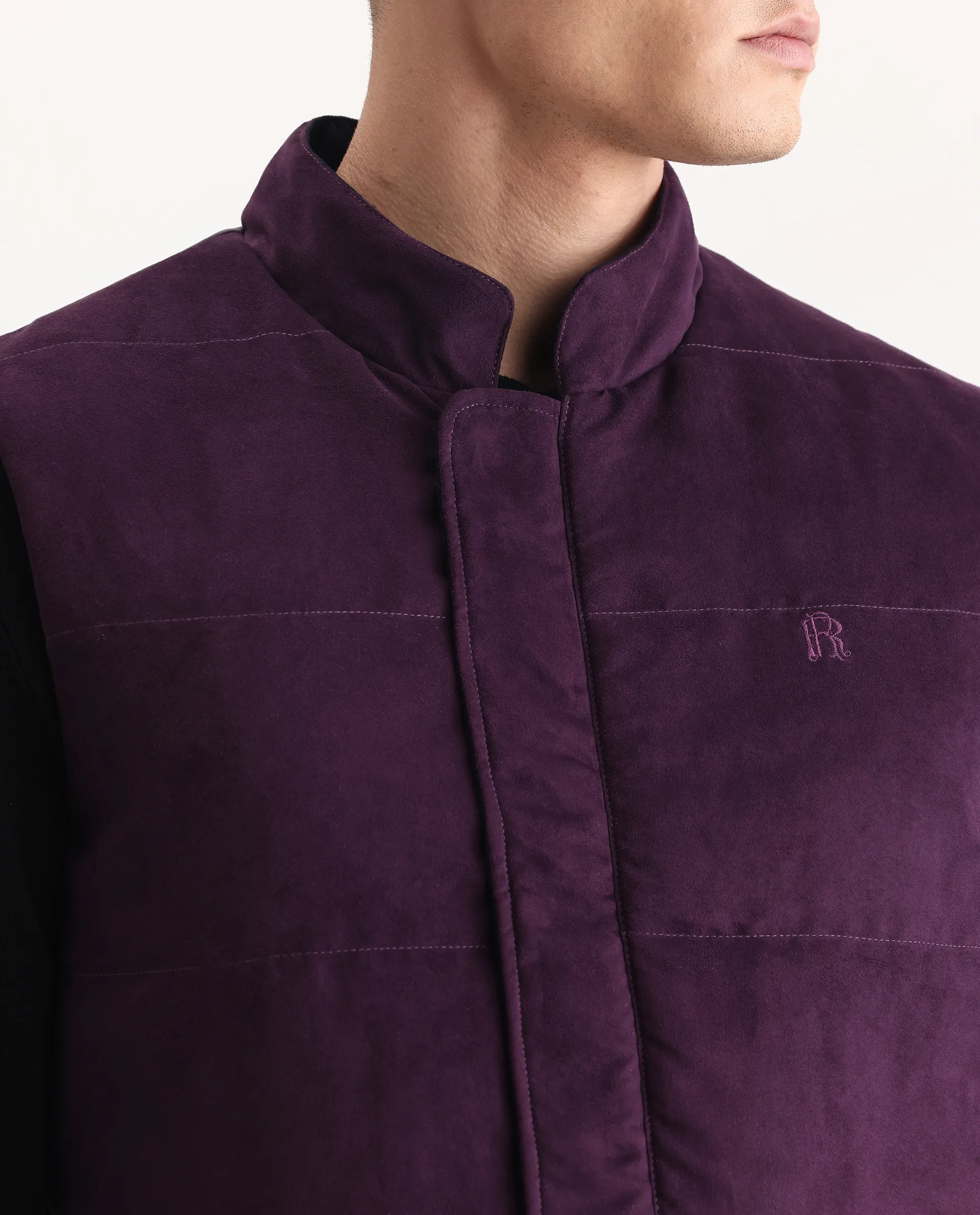 Rare Rabbit Men's Raldo-25 Purple Polyester Blend Fabric High Neck Regular Fit Plain Jacket - Image 3