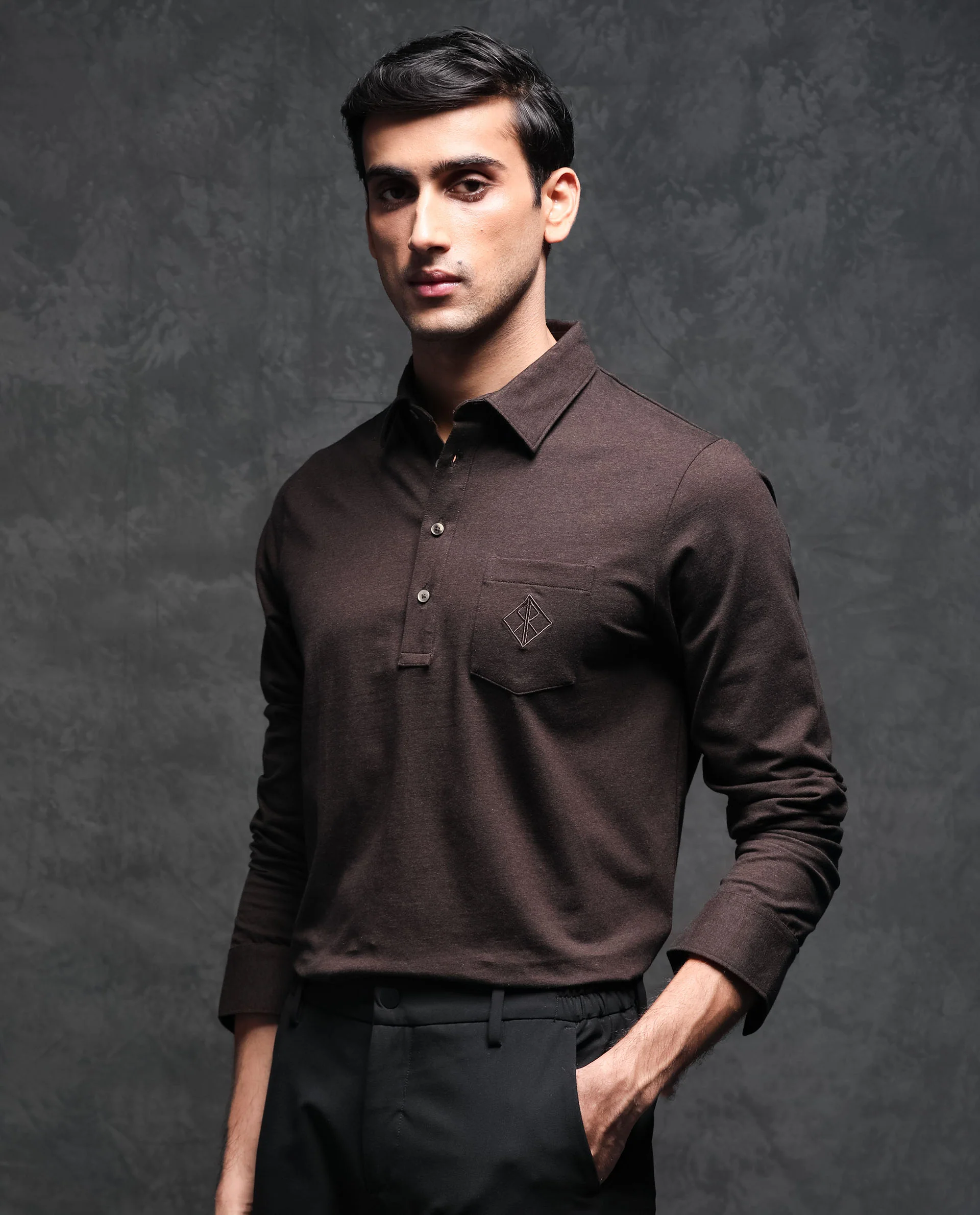 Rare Rabbit Men's Ralfet Brown Cotton Embroidered Regular Fit Full Sleeve Polo - Image 5
