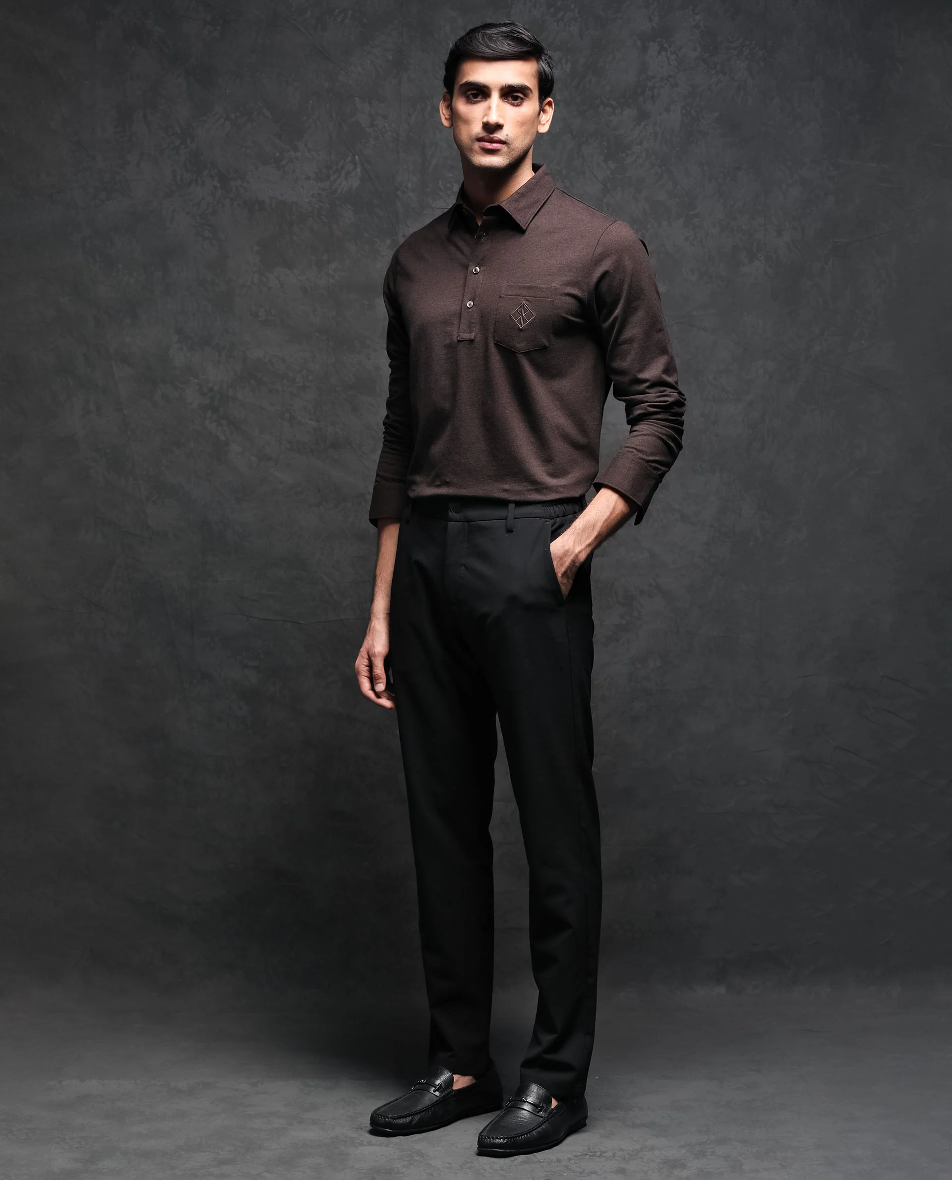 Rare Rabbit Men's Ralfet Brown Cotton Embroidered Regular Fit Full Sleeve Polo - Image 6