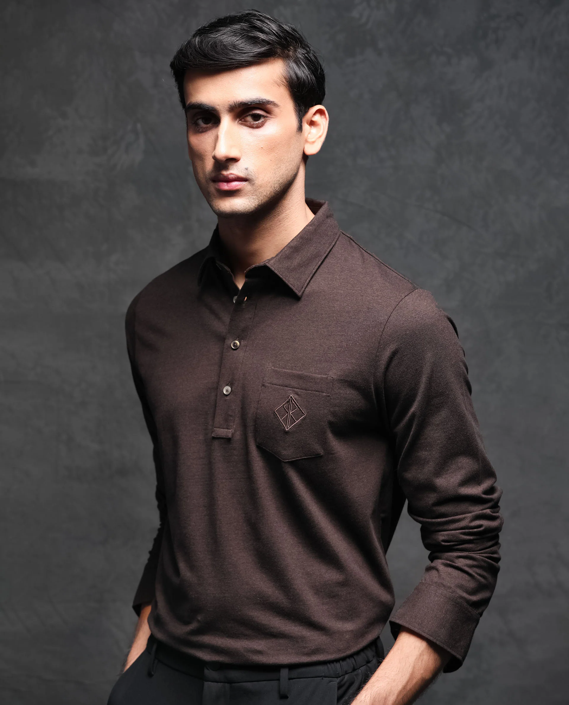 Rare Rabbit Men's Ralfet Brown Cotton Embroidered Regular Fit Full Sleeve Polo - Image 7