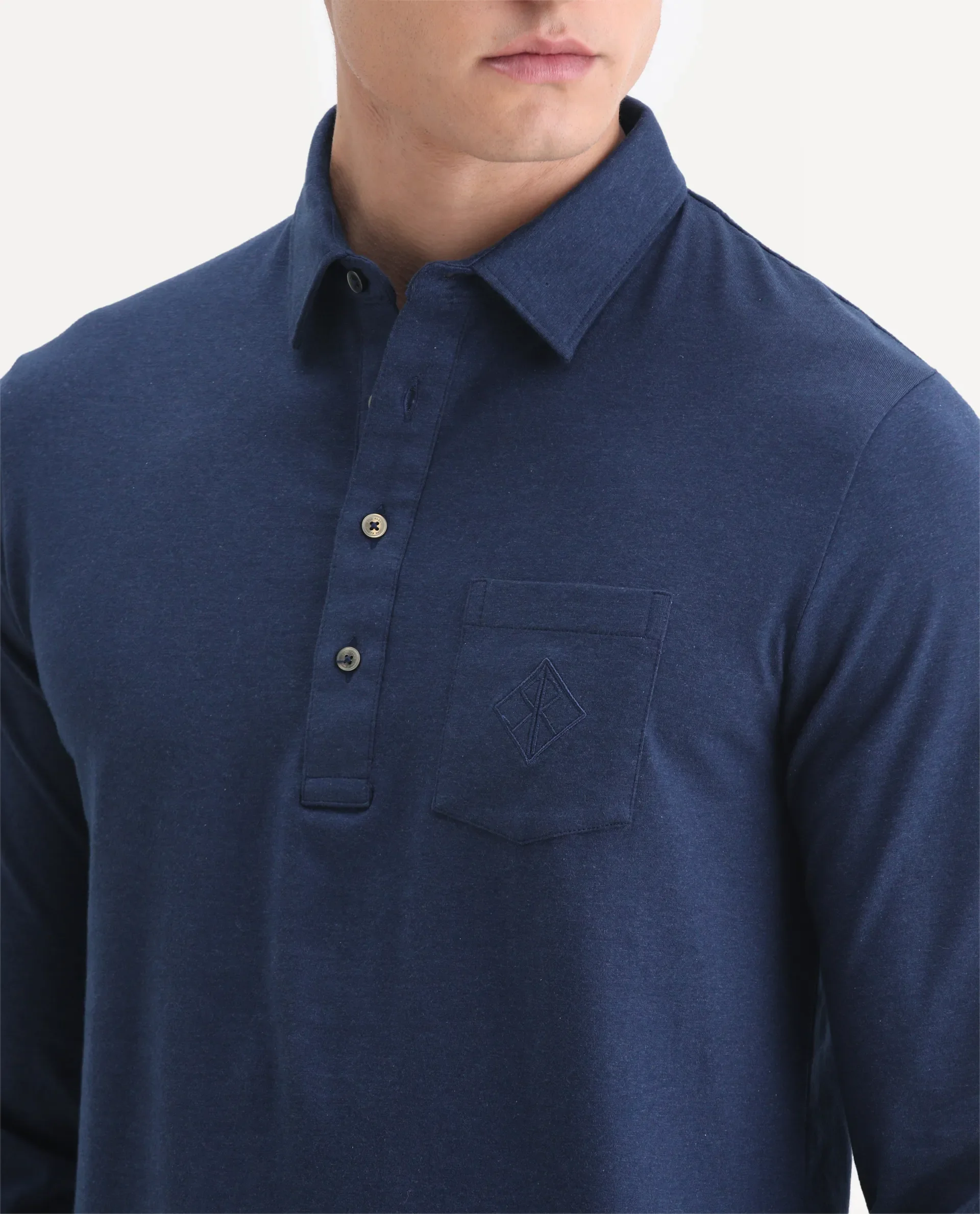 Rare Rabbit Men's Ralfet Navy Cotton Embroidered Regular Fit Full Sleeve Polo - Image 3
