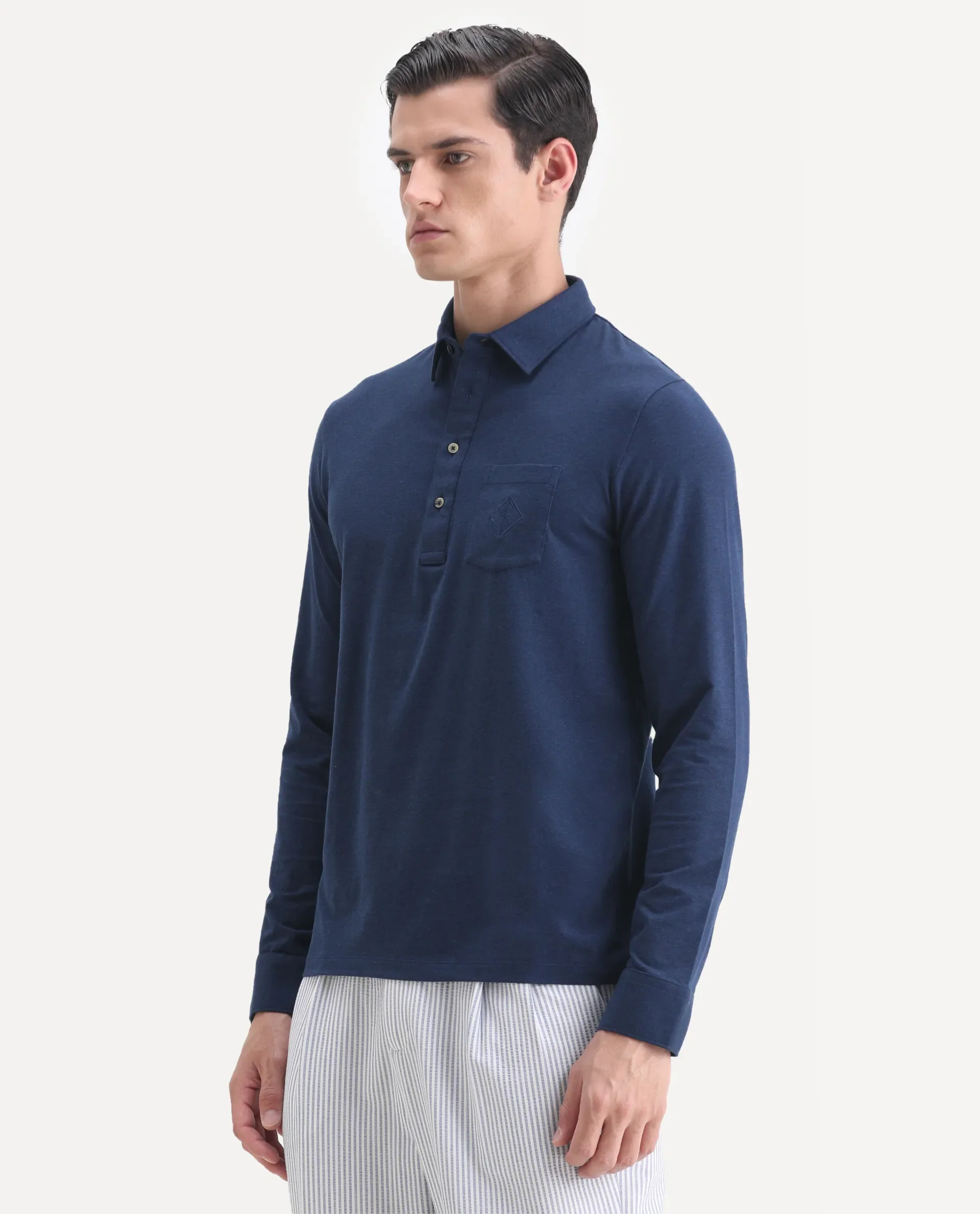Rare Rabbit Men's Ralfet Navy Cotton Embroidered Regular Fit Full Sleeve Polo - Image 5