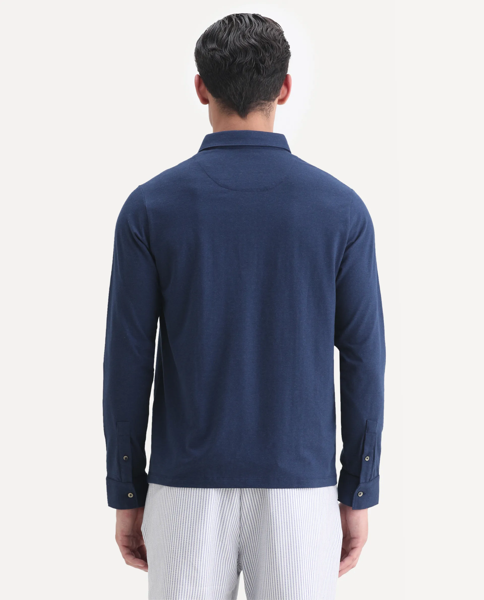 Rare Rabbit Men's Ralfet Navy Cotton Embroidered Regular Fit Full Sleeve Polo - Image 7