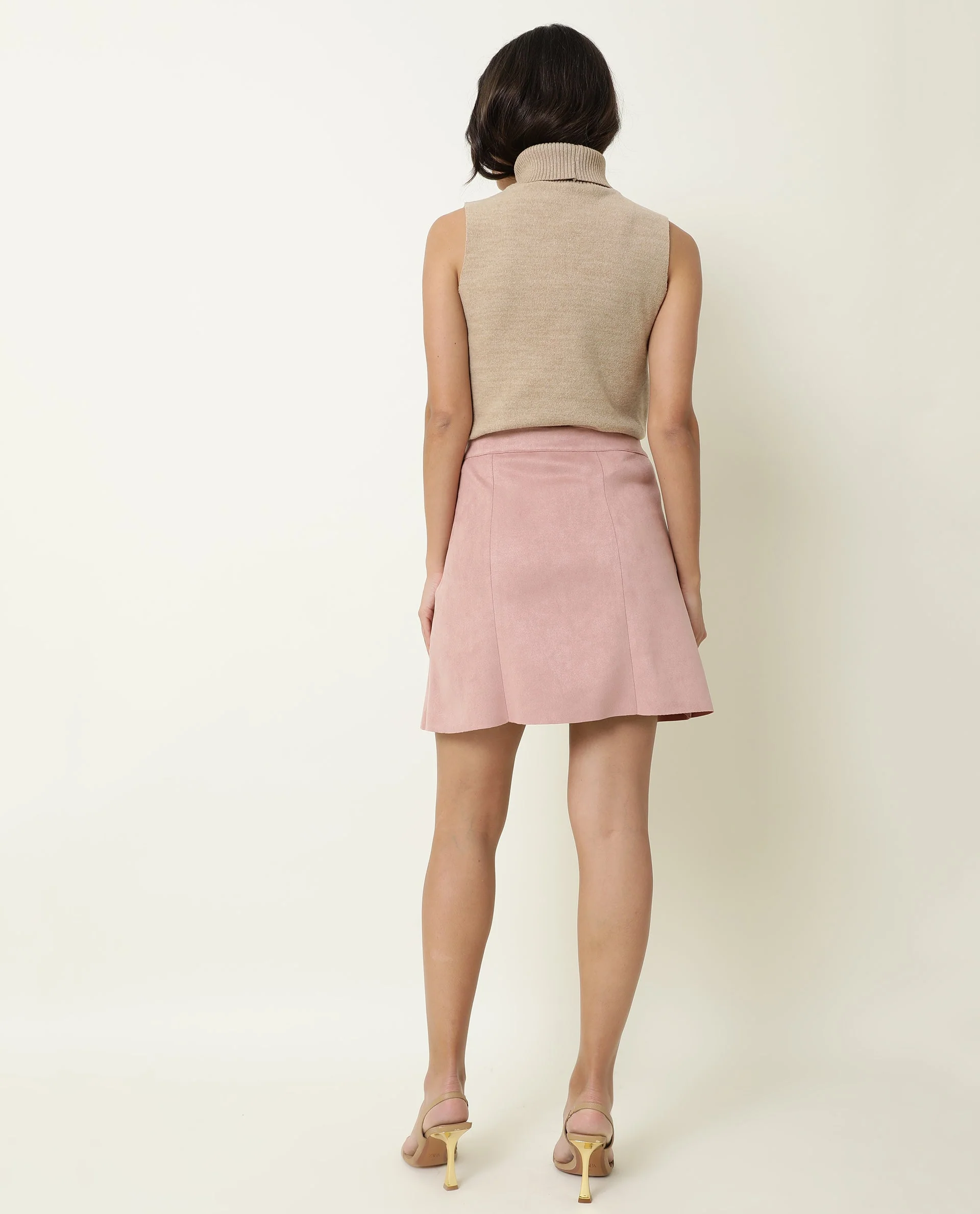 Rareism Women's Rame Pink Polyester Plain Midi Regular Fit Skirt - Image 9