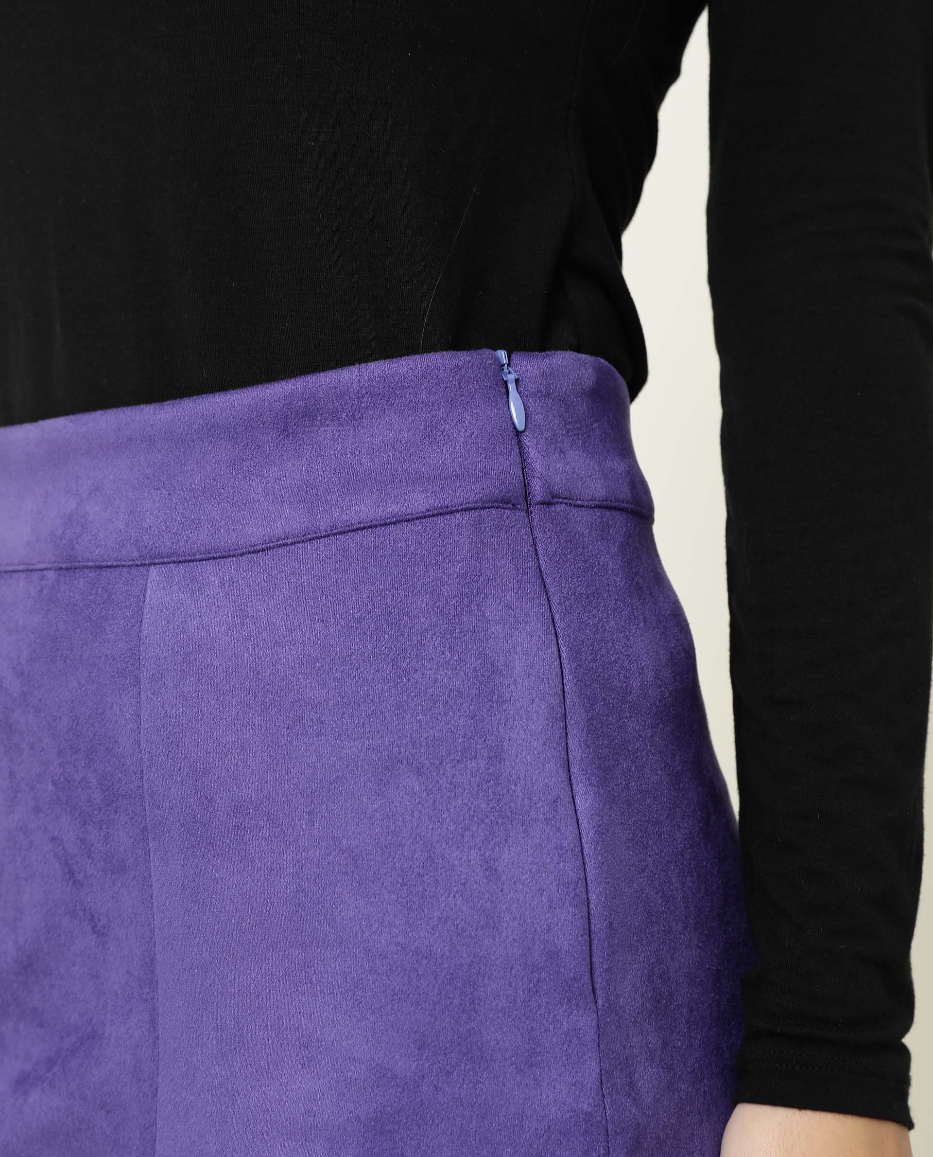 Rareism Women's Rame Purple Polyester Plain Midi Regular Fit Skirt - Image 6