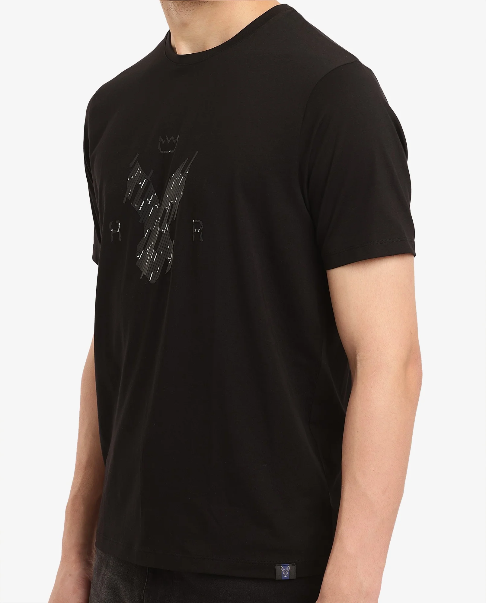 Rare Rabbit Men's Ranato Black Cotton Graphic Print Regular Fit Half Sleeve Crew Neck T-Shirt - Image 3