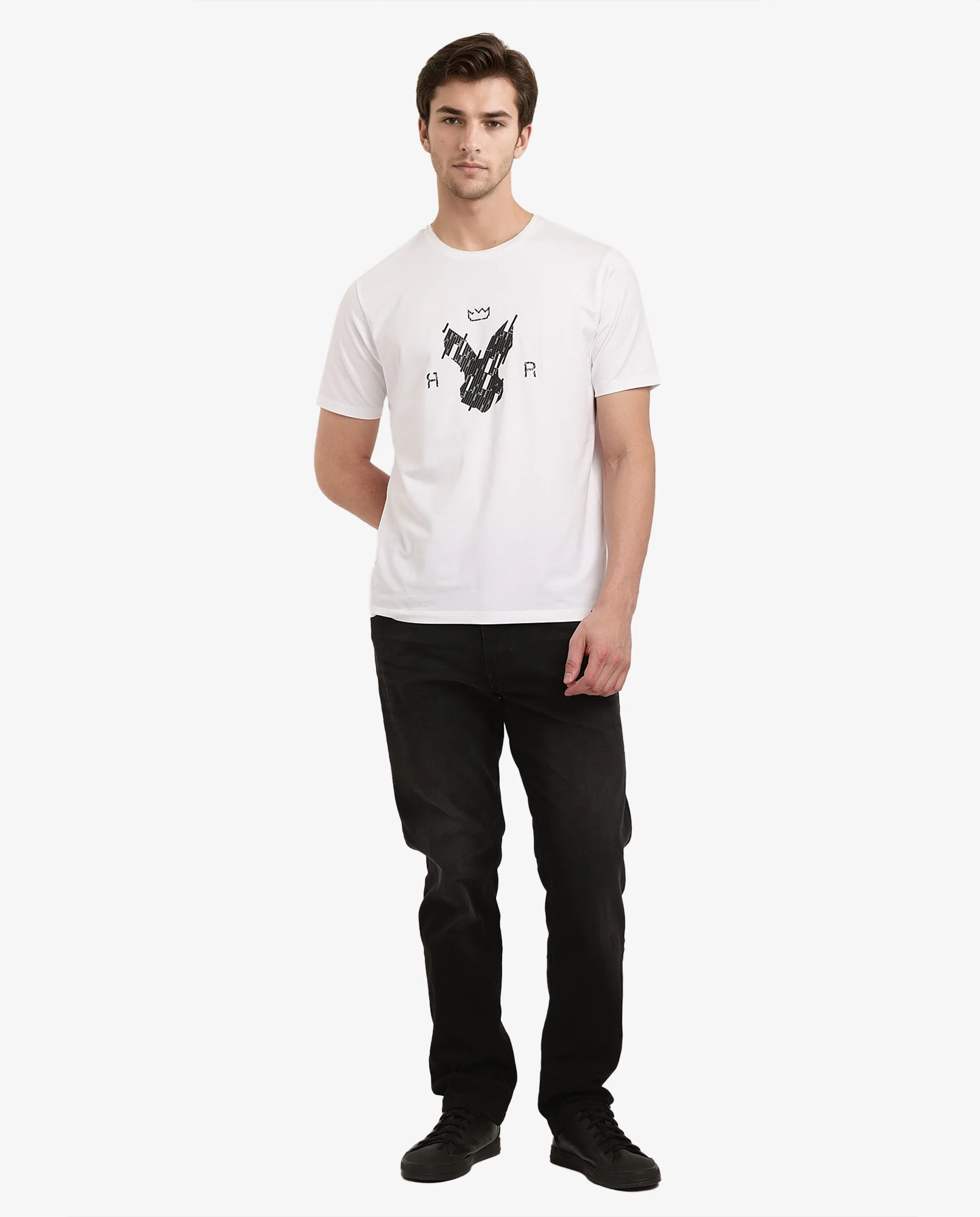 Rare Rabbit Men's Ranato White Cotton Graphic Print Regular Fit Half Sleeve Crew Neck T-Shirt - Image 2