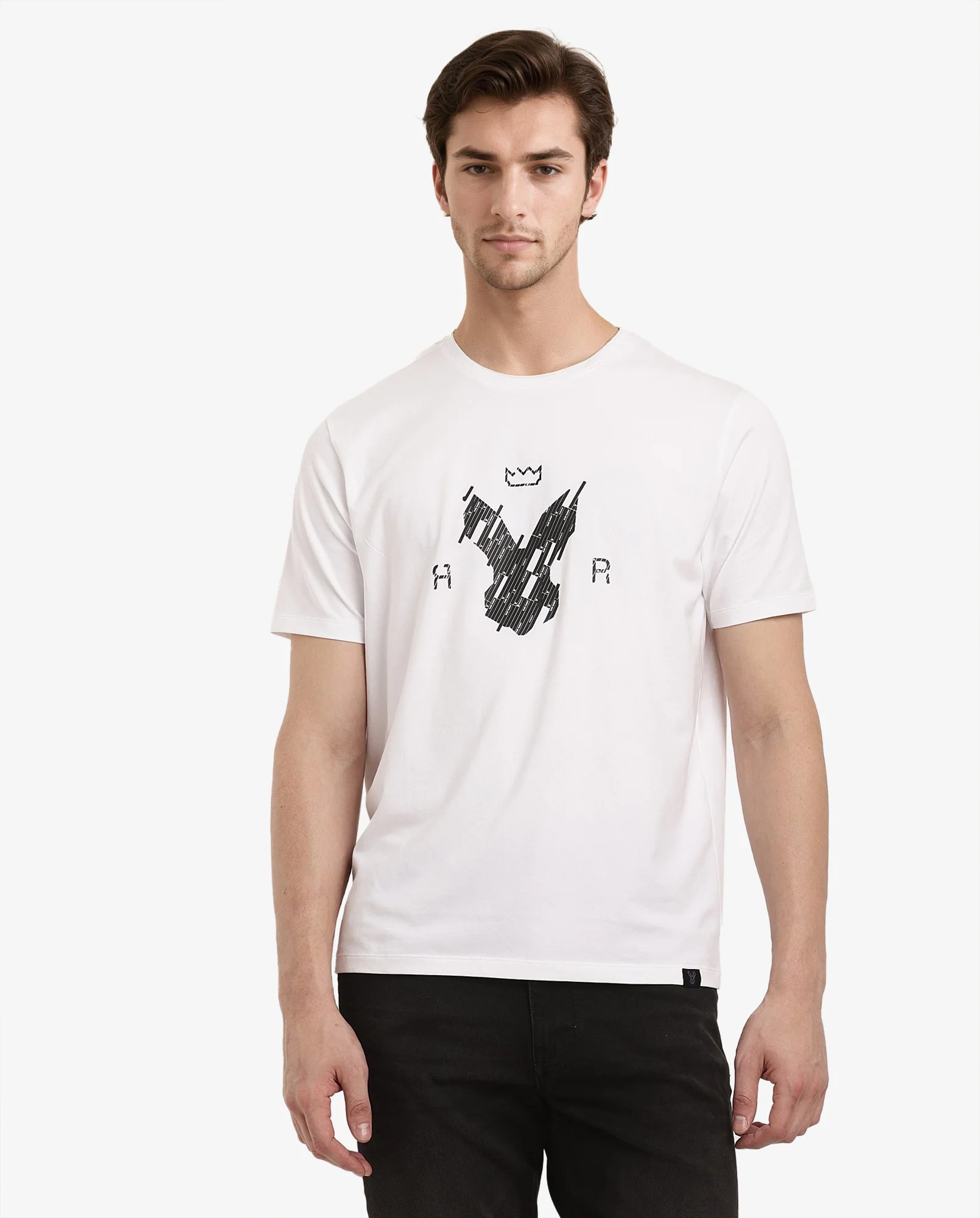 Rare Rabbit Men's Ranato White Cotton Graphic Print Regular Fit Half Sleeve Crew Neck T-Shirt - Image 3